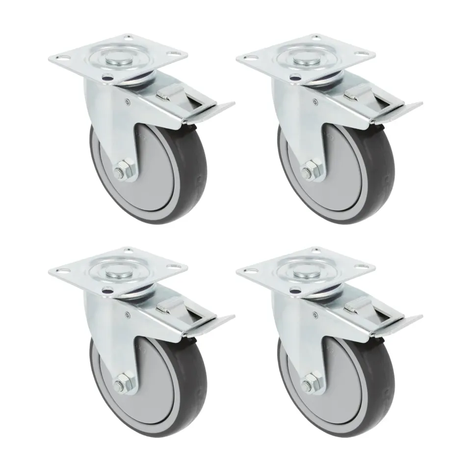 Amig Set 4 Ruote con Freno Piastra 100 mm 110 Kg Gomma
