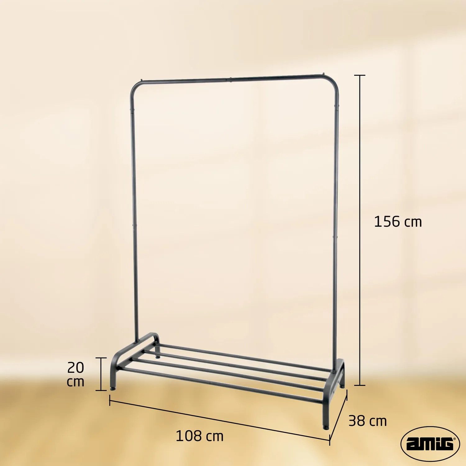 Amig Iken Stender Appendiabiti Metallo Nero 110x45x155 cm