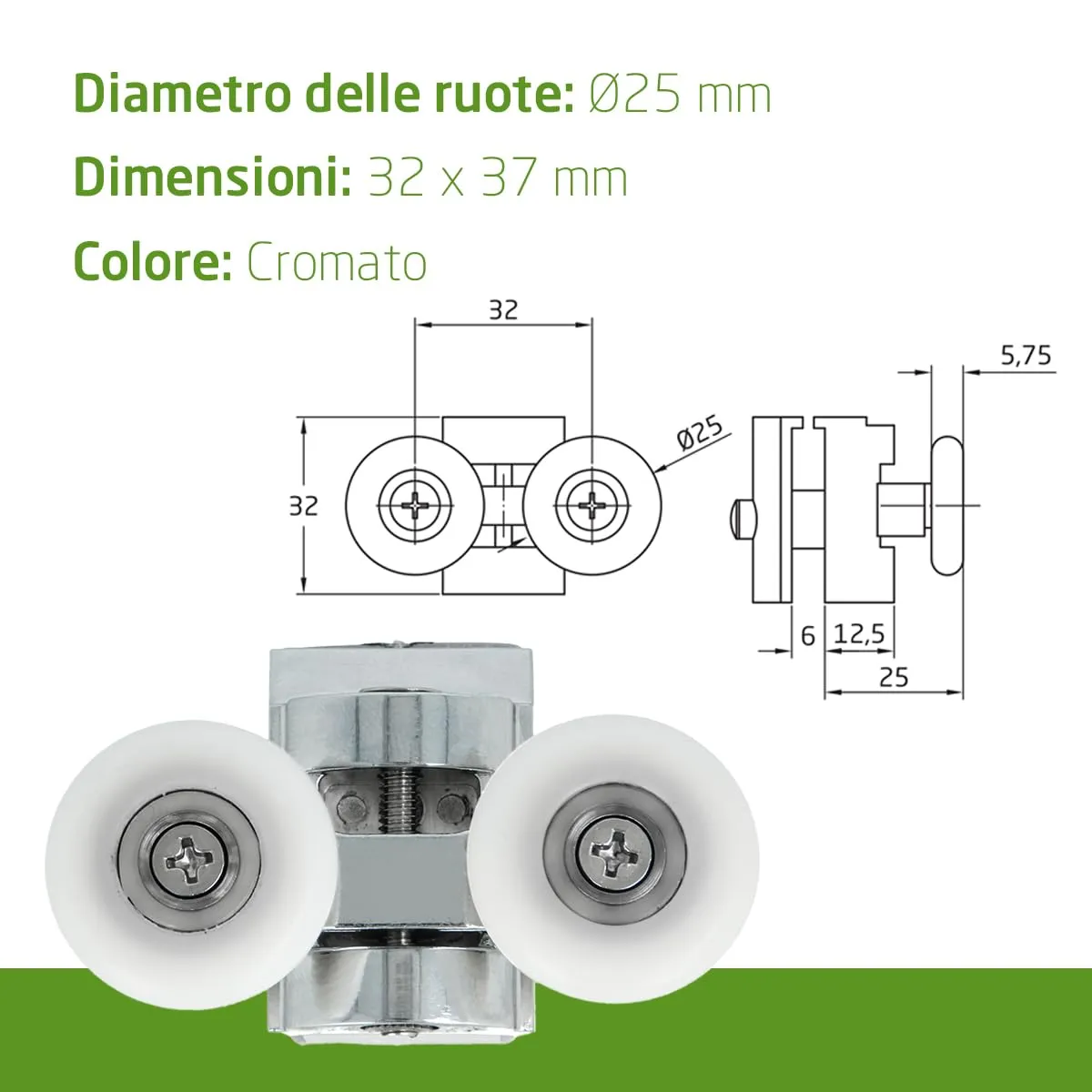 Amig Gioco Rotella Cabina Doccia Ø25 mm Singola Vetro 6 mm