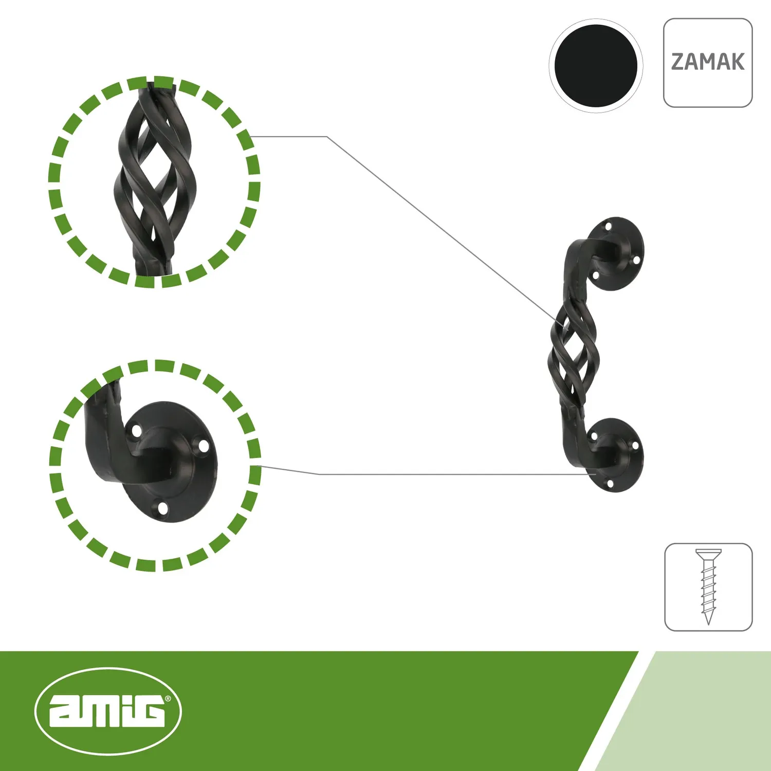 Amig 104R Maniglione 240 mm Nero Acciaio Rustico