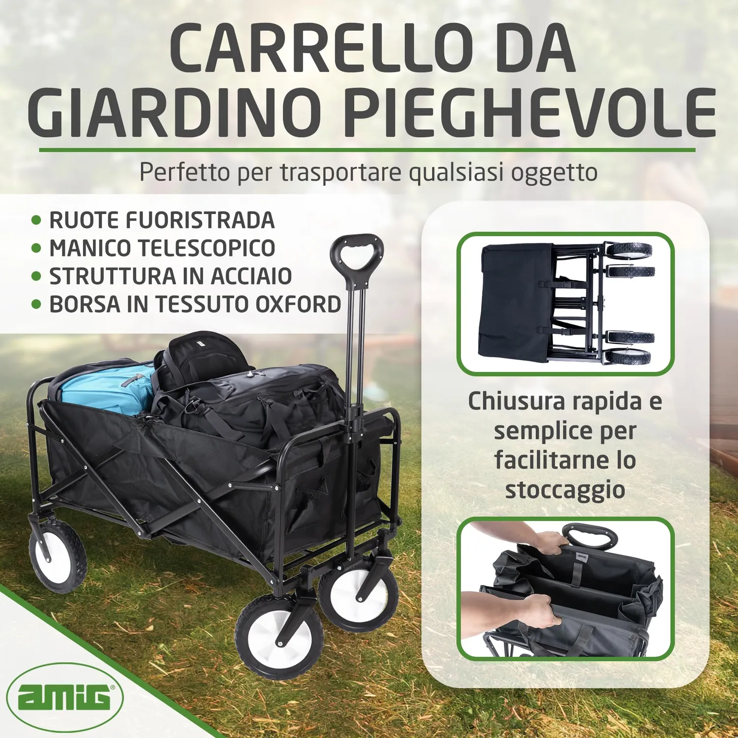 Amig Outland carrello pieghevole nero 100 kg 20 cm