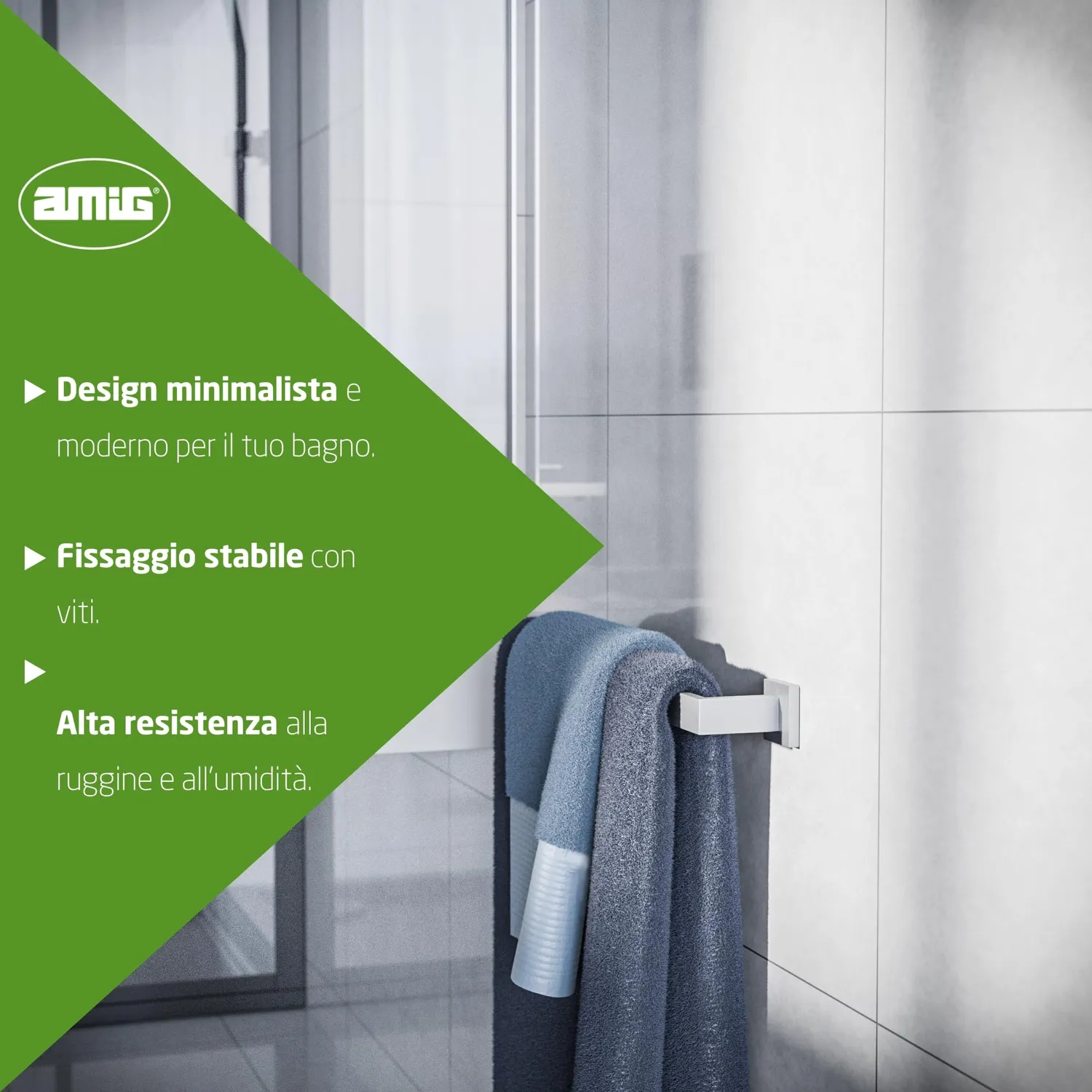 Amig Isla-1 portasciugamani argento opaco 600 mm inox