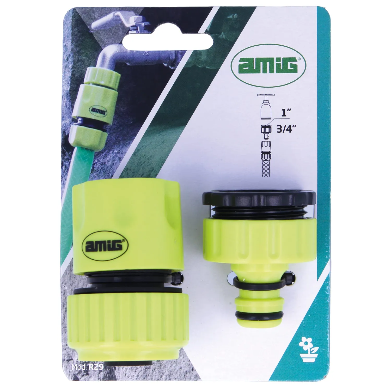 Amig kit raccordi tubo 3/4 raccordo rapido 2 pezzi ABS verde