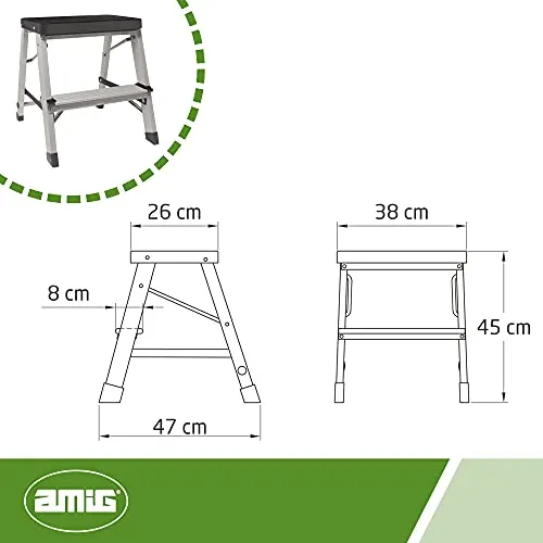 Amig 19503 sgabello alluminio 45 cm 2 gradini 120 kg