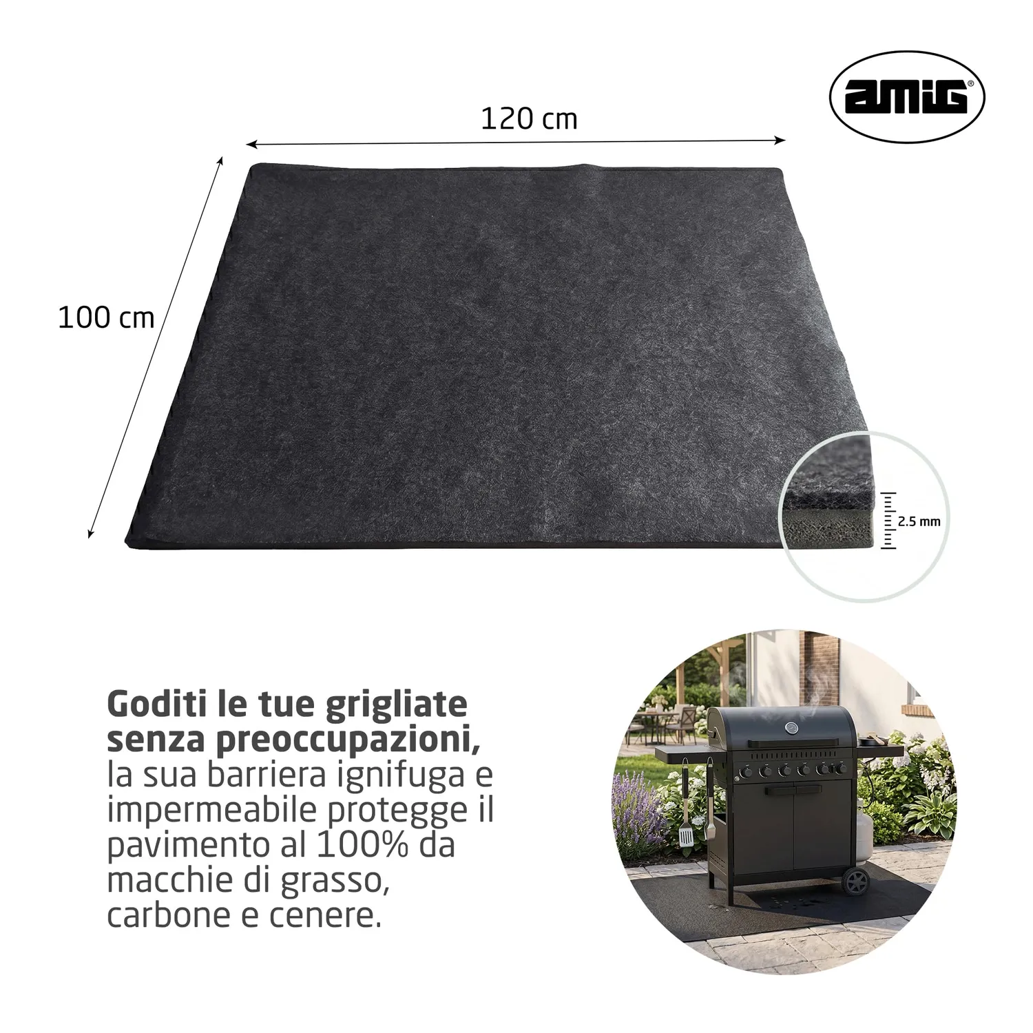 Amig tappetino barbecue 100x120 cm nero impermeabile