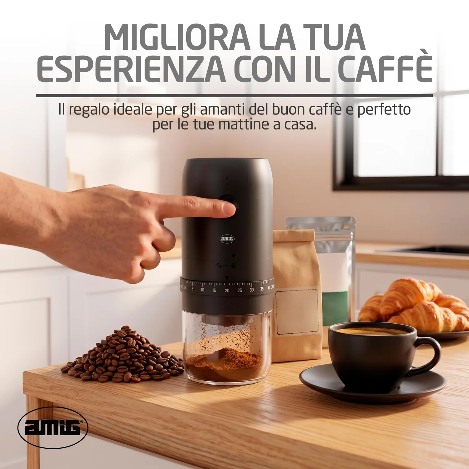 Amig macinacaffè elettrico USB-C portatile 40 livelli
