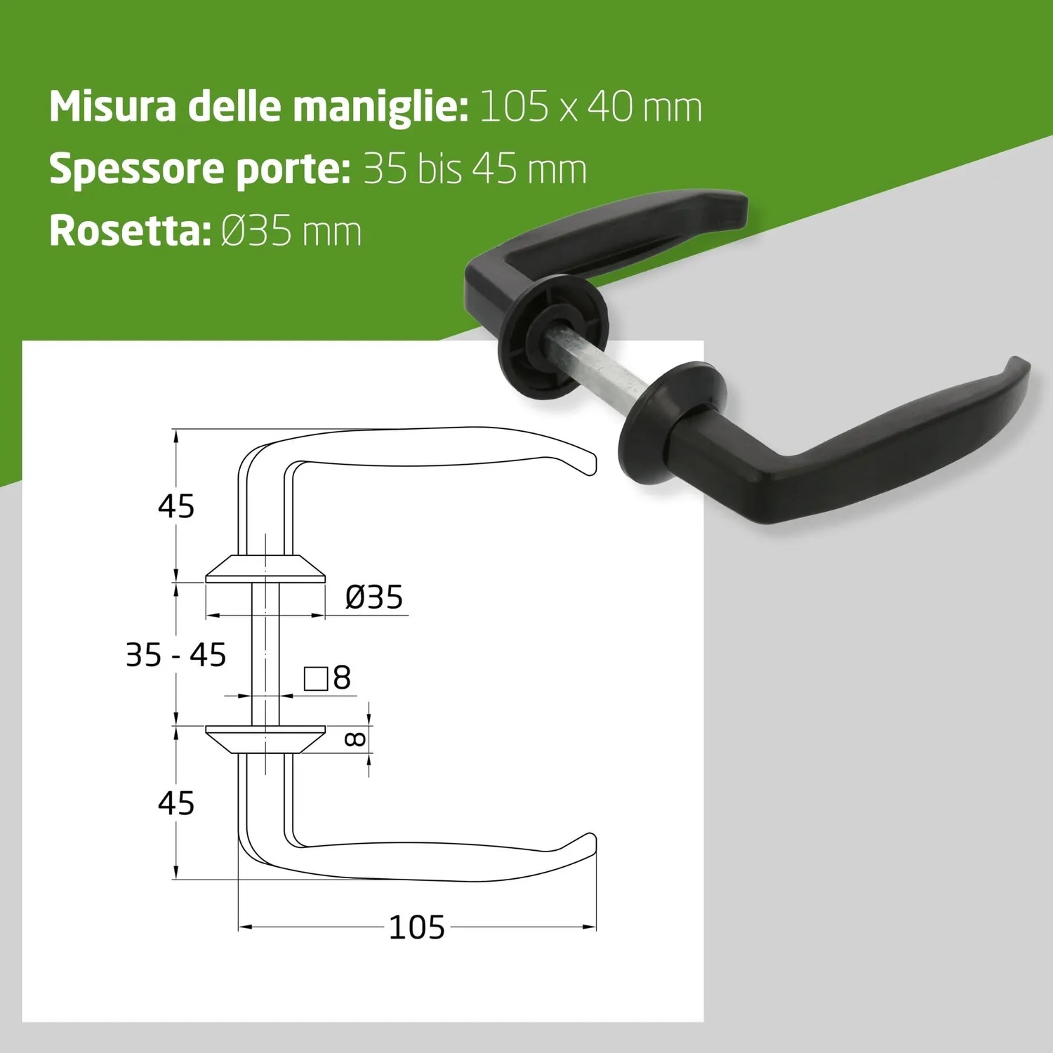 Amig Maniglia Alluminio Nera 105 mm Porta 35-45 mm