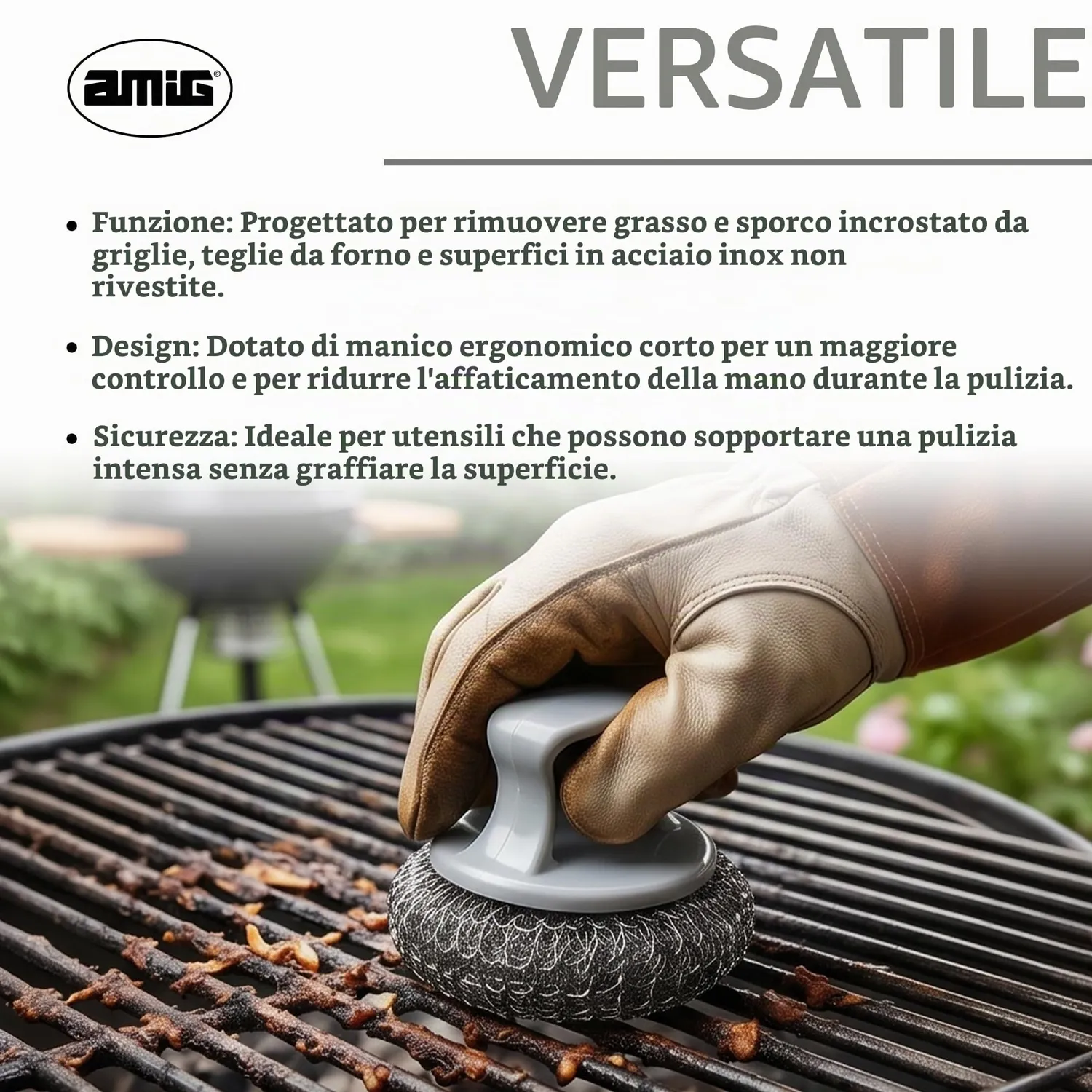 Amig AM19 Spazzola Barbecue Rotonda 8x7 cm Acciaio