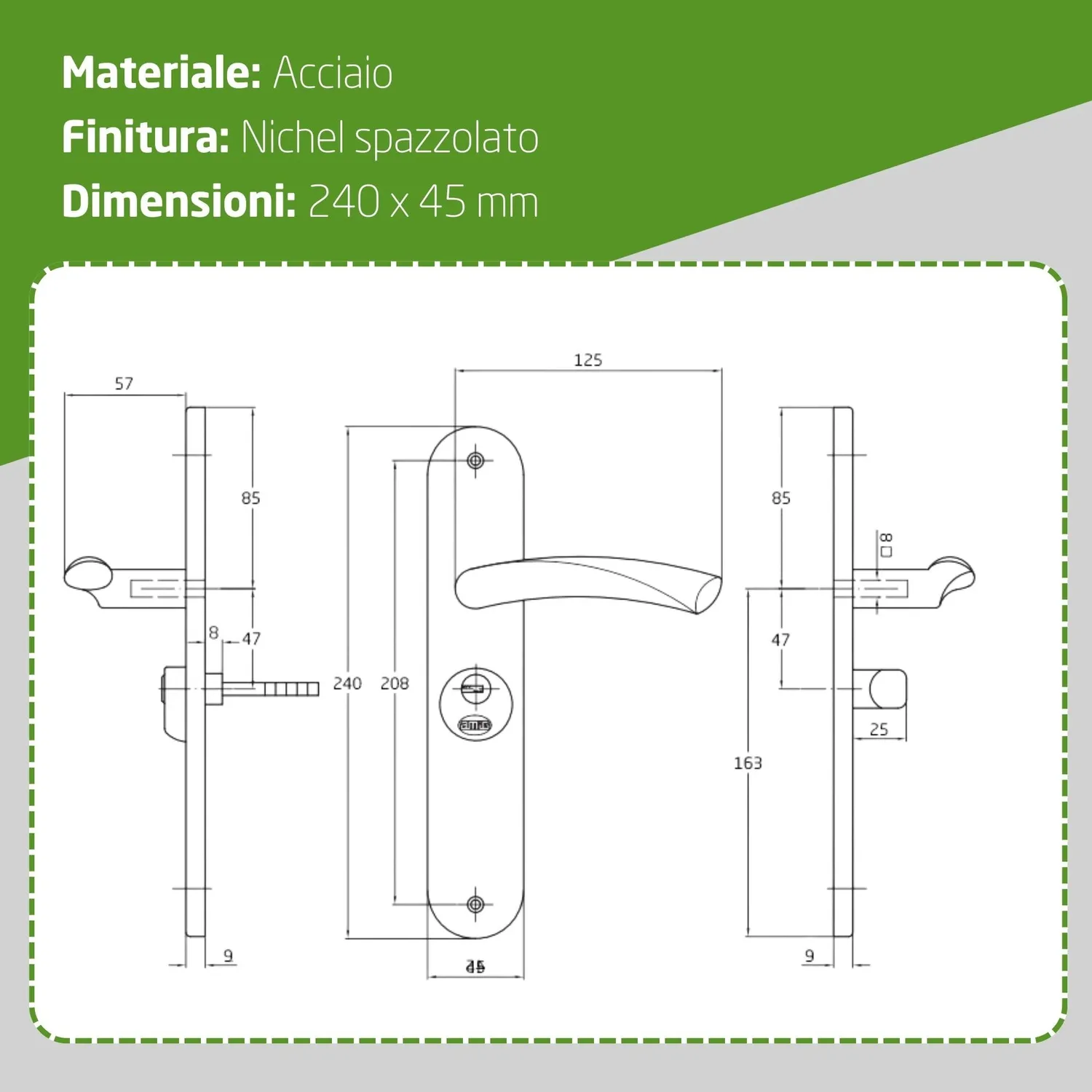Amig Ishi 46 Maniglia Porta Destra Nichel 240x45 Chiavi