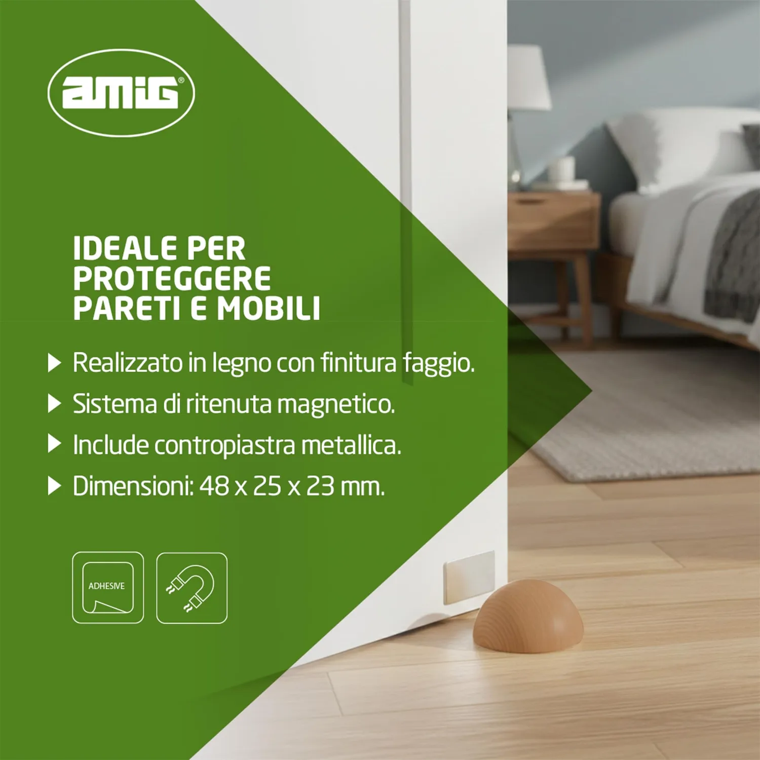 Amig fermaporta magnetico adesivo 48x25 mm faggio