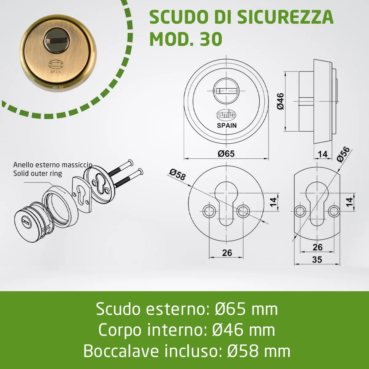 Amig 31 Defender Cilindro Europrofilo Ø65 mm Ottone