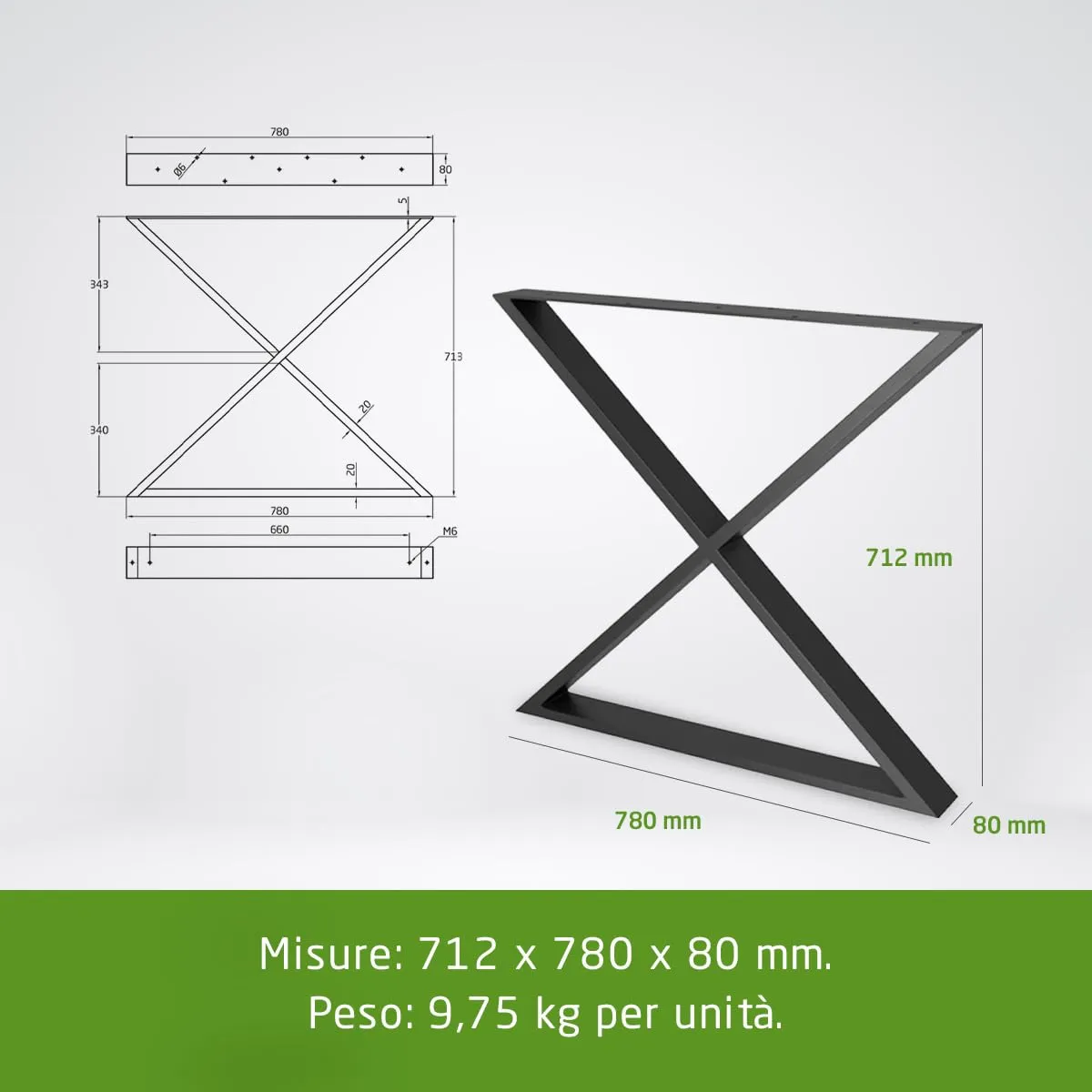 Amig 2400 gambe tavolo acciaio set 2 nere 71x78 cm