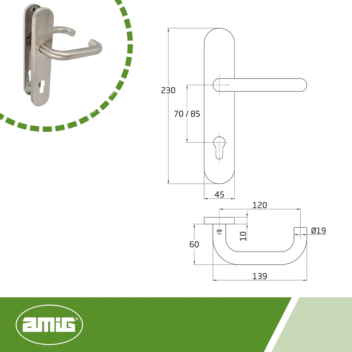 Amig 3PXB85 maniglia piastra inox 139 mm argento