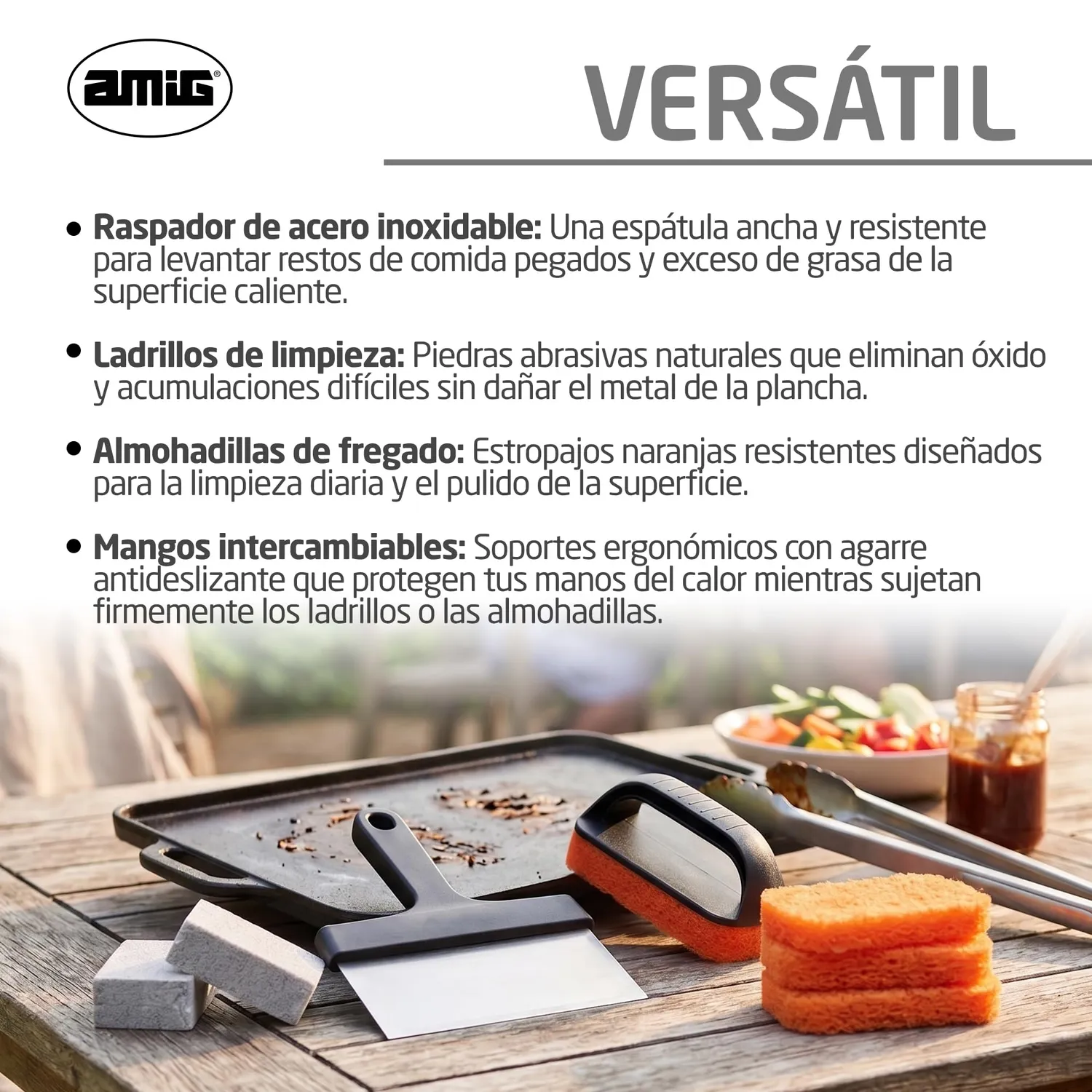 Amig AM22 Kit 8 Accessori Pulizia Barbecue con Raschietto