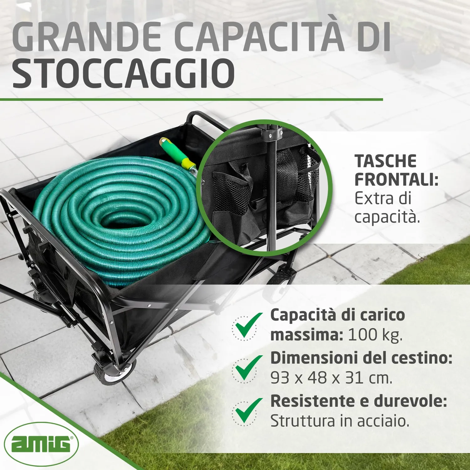 Amig Outland carrello pieghevole nero 100 kg 20 cm