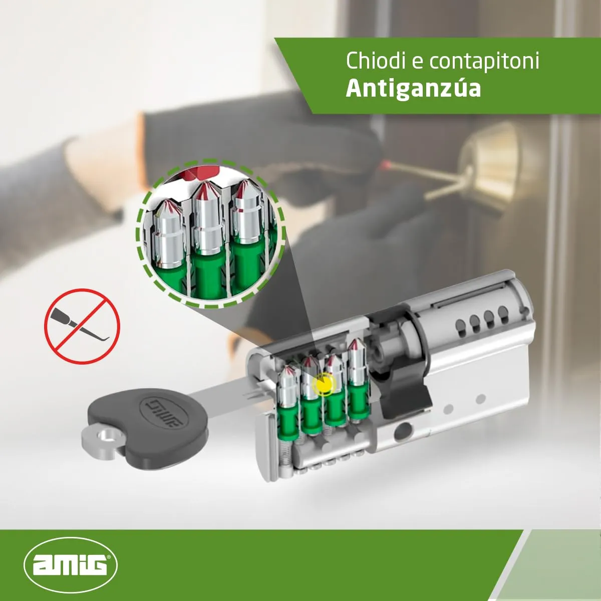 Amig 20000 cilindro serratura 90 mm 45-45 cromo opaco antitrapano