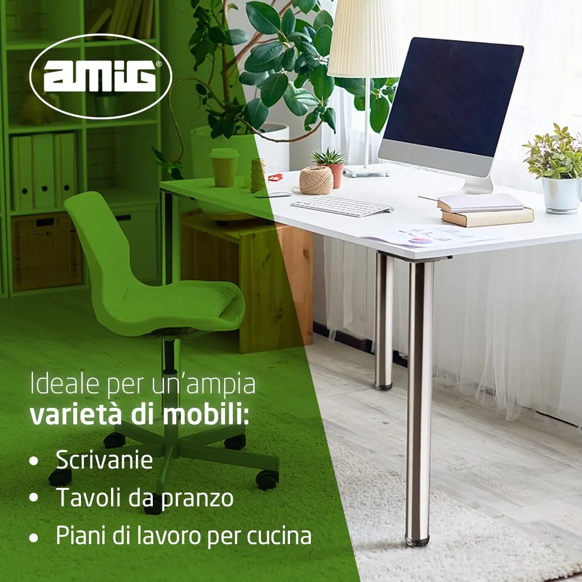 Amig Gamba Tavolo Regolabile 60x870 mm Cromo Opaco