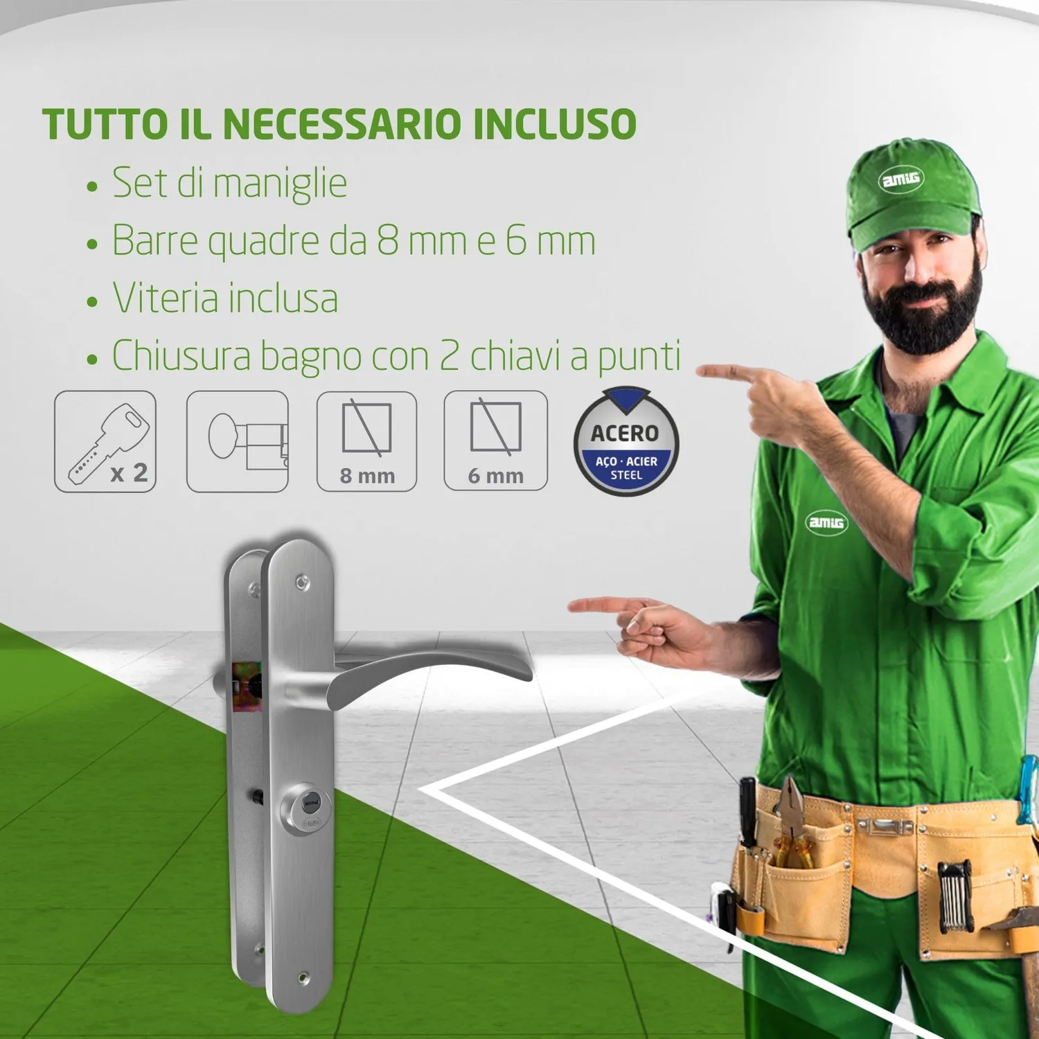 Amig Ishi 46 Maniglia Porta Destra Nichel 240x45 Chiavi