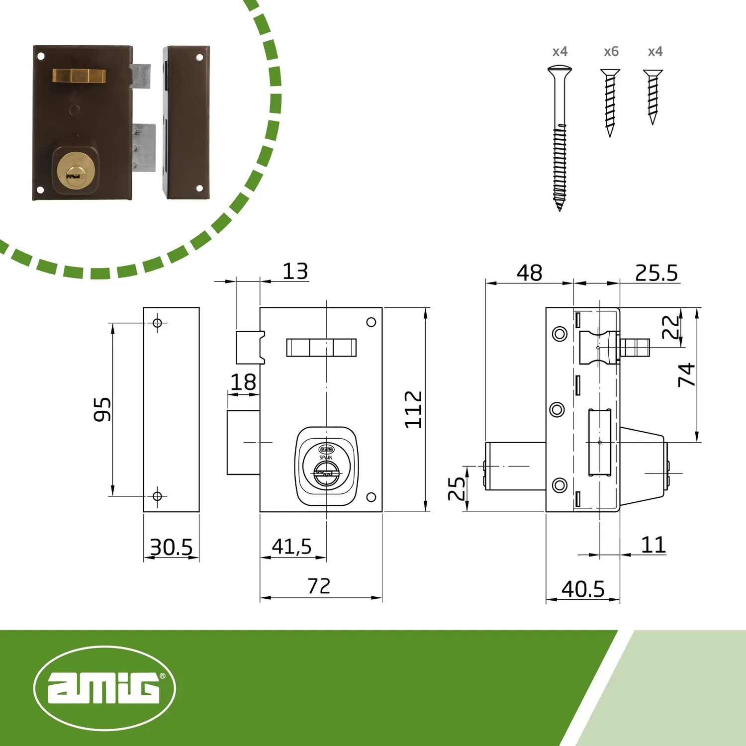 Amig 75 serratura sovrapposizione destra marrone 72x112 mm