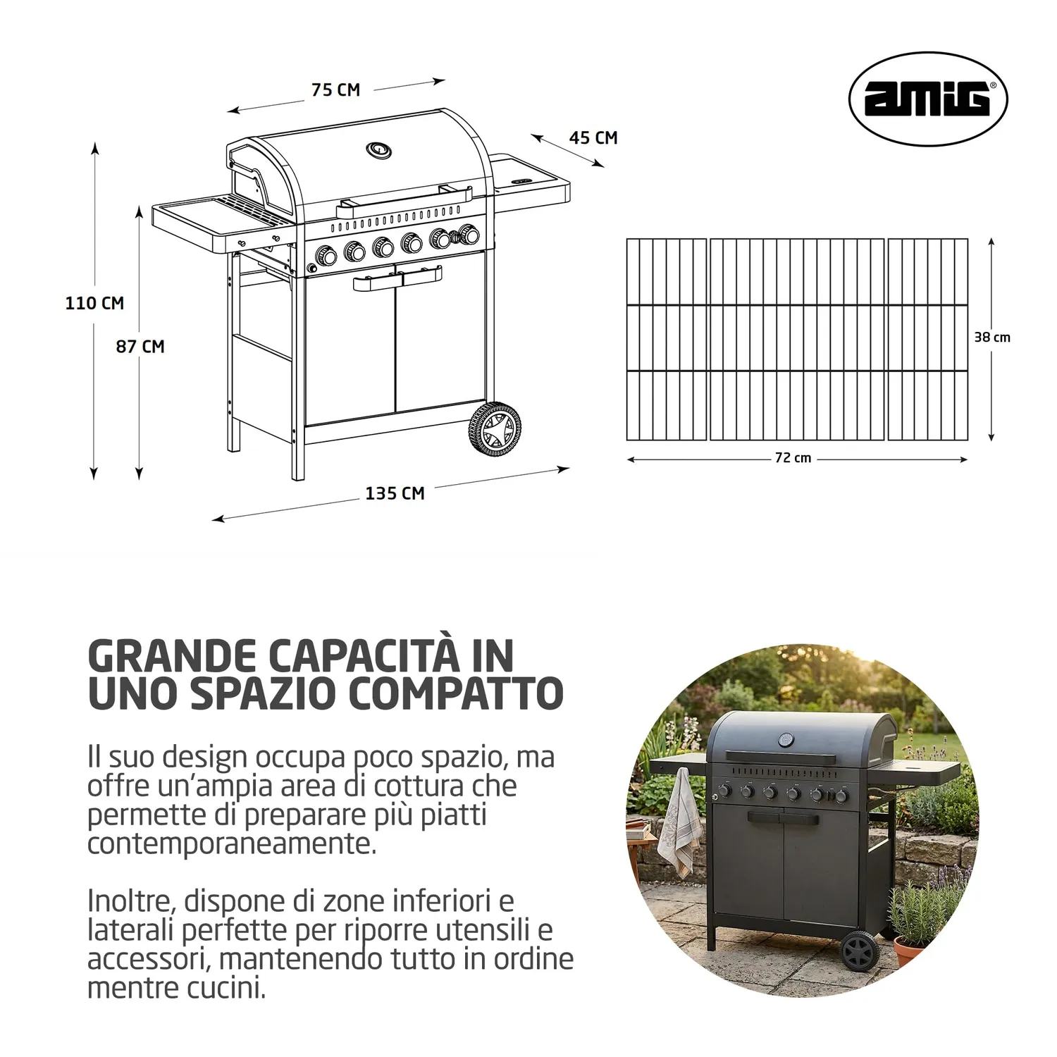Amig Ignis 6F Barbecue a Gas 6+1 Bruciatori Nero