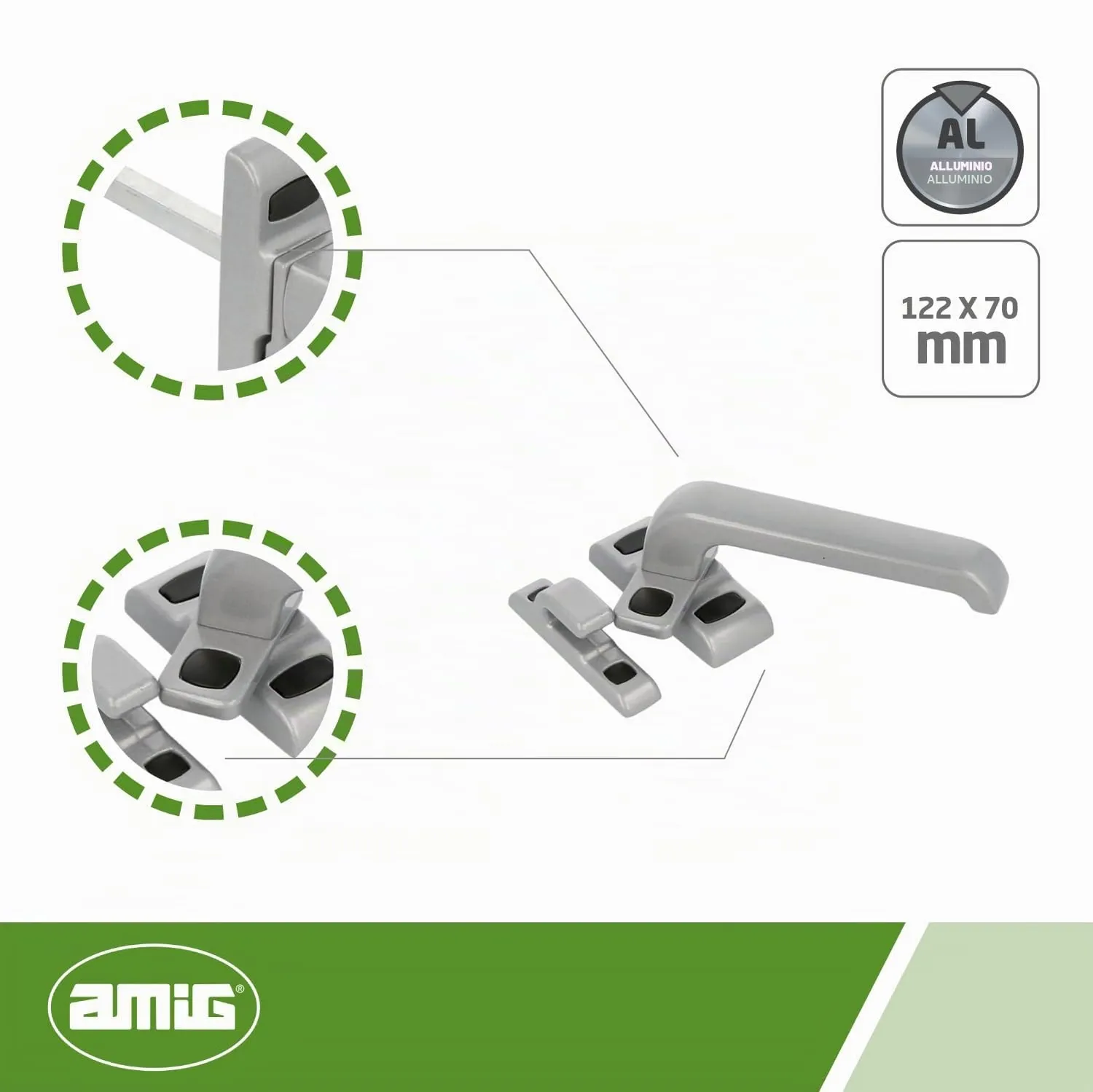 Amig Gamma maniglia bloccaggio 122x70 destra argento