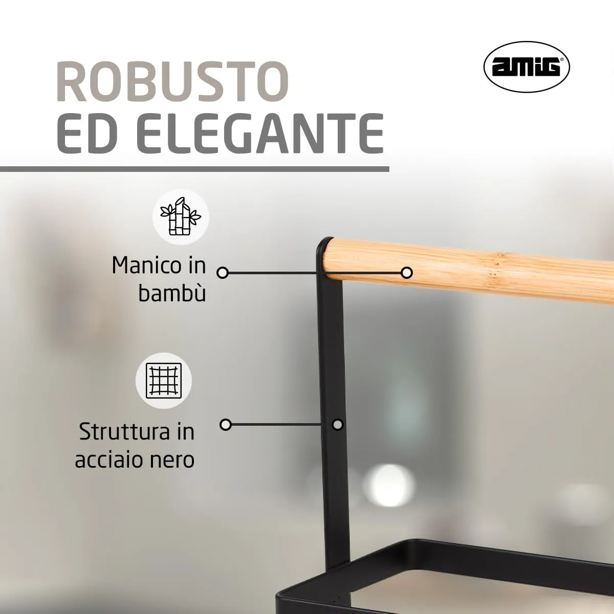 Amig portaspezie scaffale cucina acciaio nero e bambù