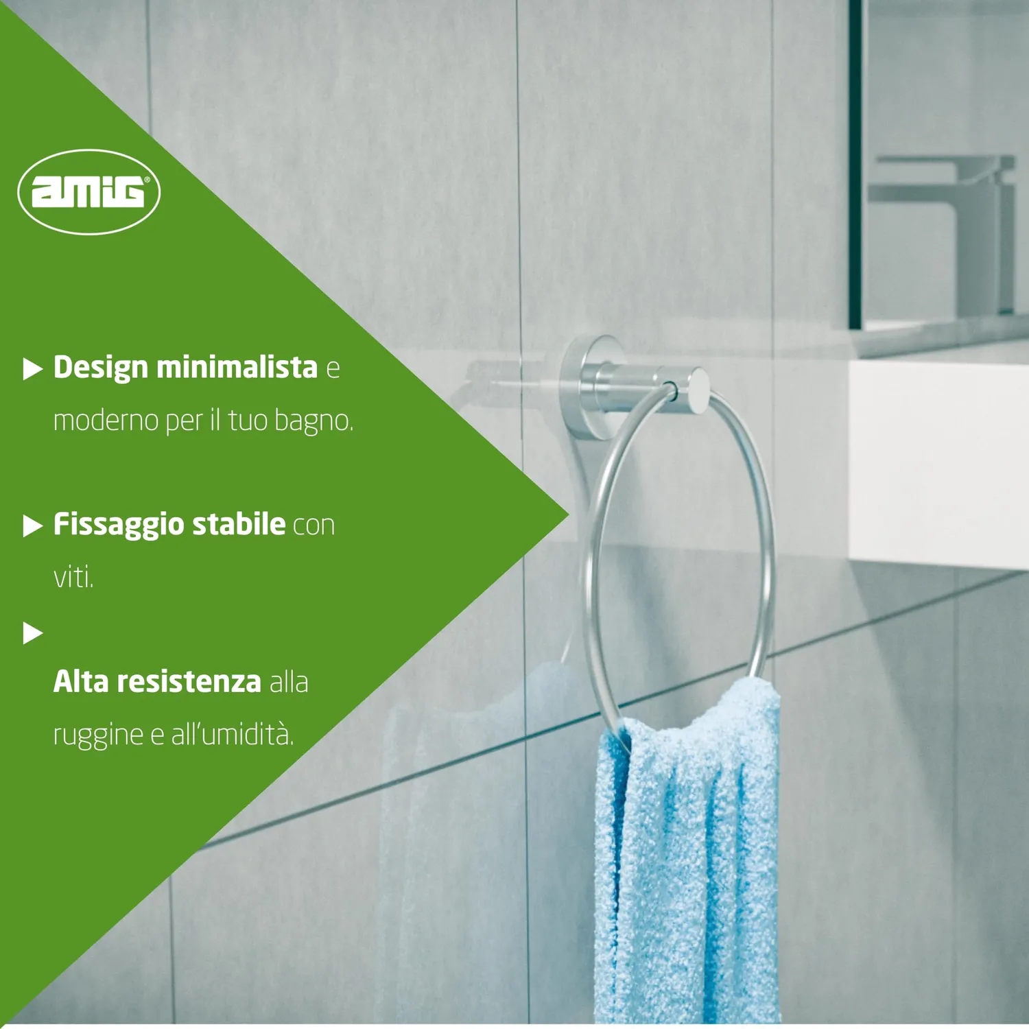 Amig Gorliz-3 portasciugamani bagno argento cromo lucido