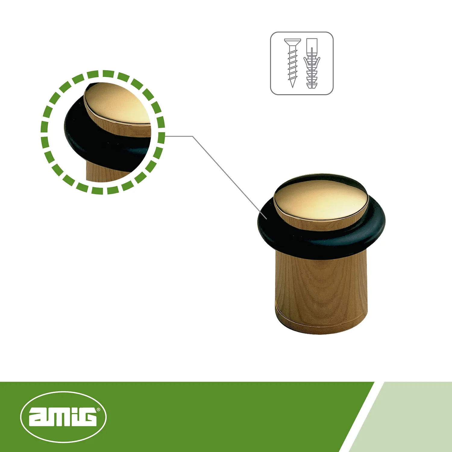 Amig Fermaporta cilindrico oro Ø28x40 mm gomma