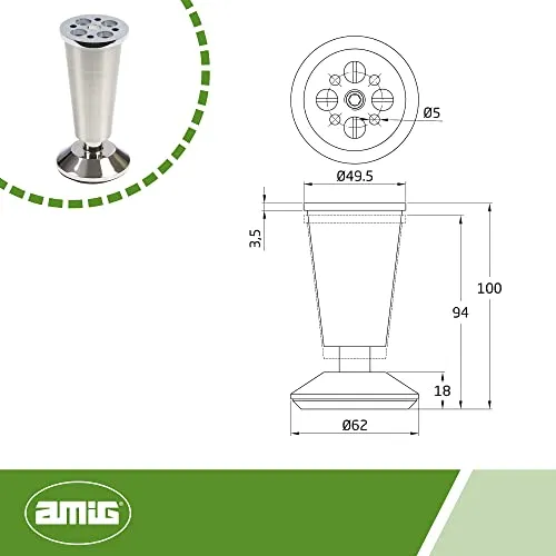 Amig Pata 8 piedino mobile 100 mm nichel spazzolato