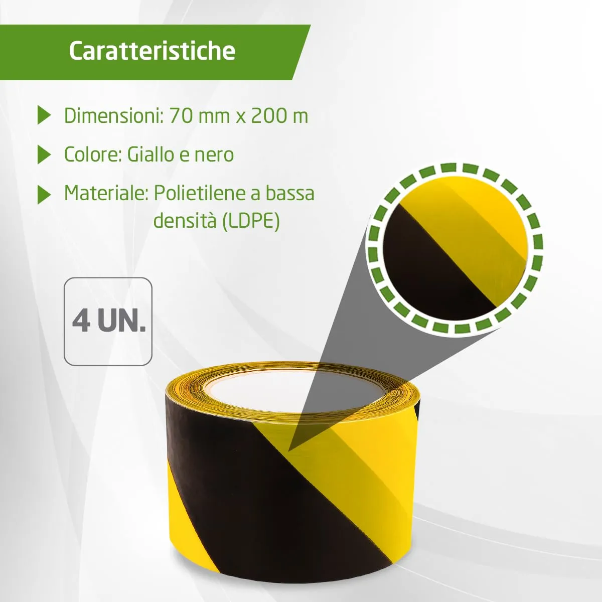 Amig nastro segnaletico giallo-nero 70mmx200m 4 rotoli LDPE