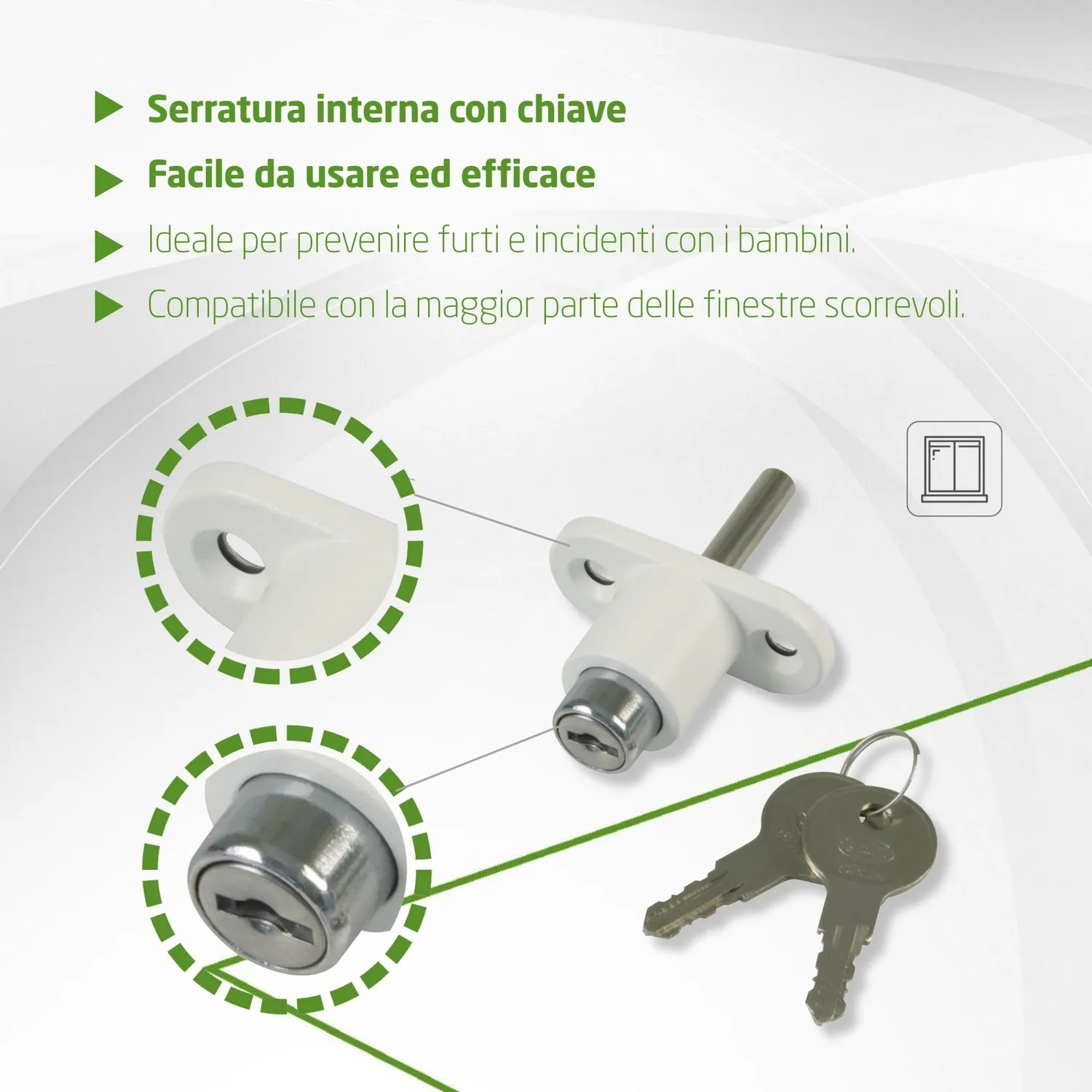 Amig Mod.45 serratura finestre scorrevoli bianco 53x23 mm acciaio