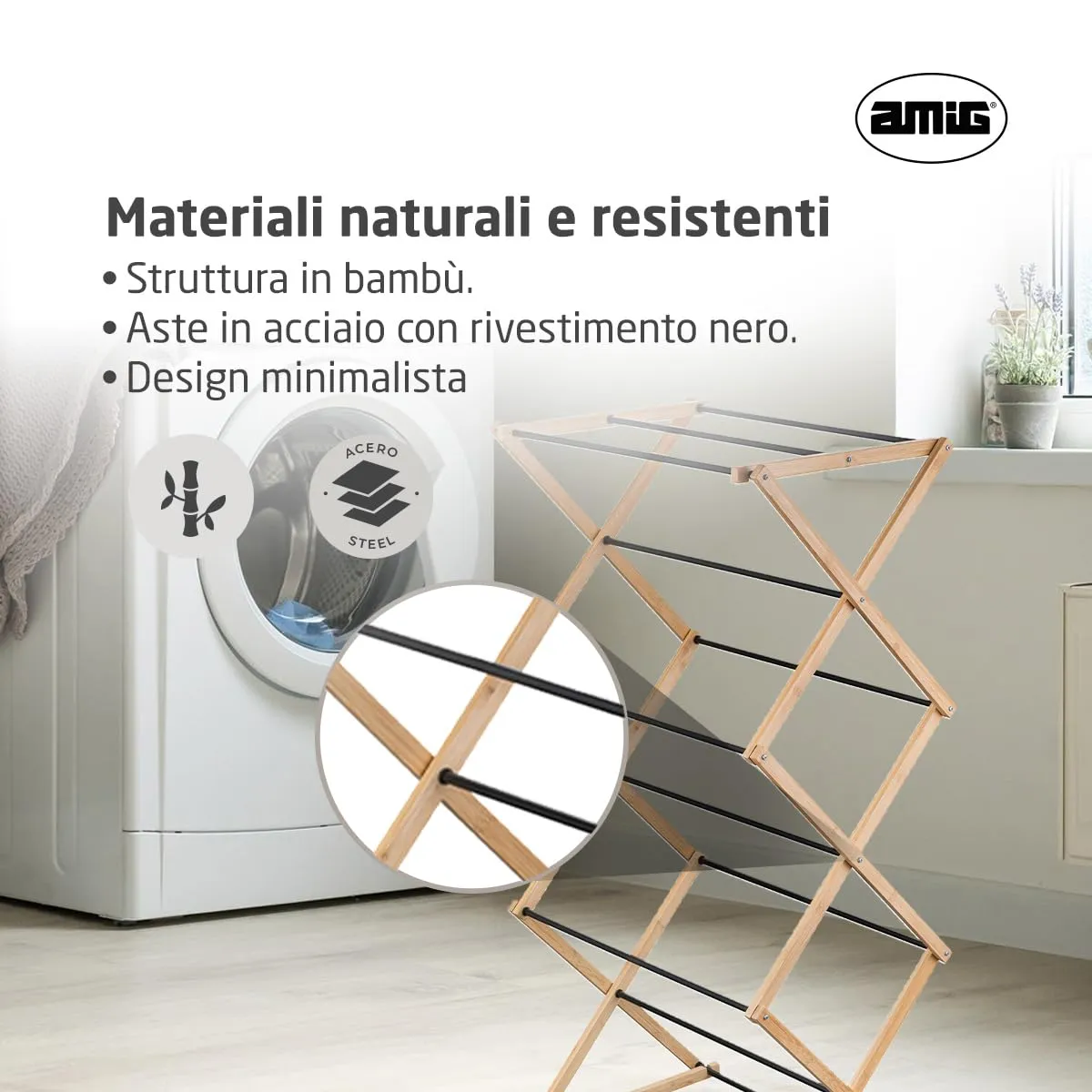 Amig Aeria ZenRack Stendino Torre Nero Bambù 5 m