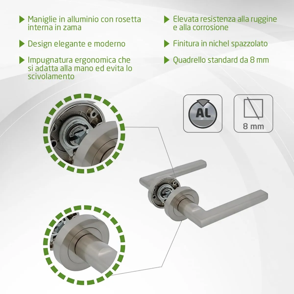 Amig MAI PB85 Maniglia su Placca Porte Interne Nichel Spazzolato