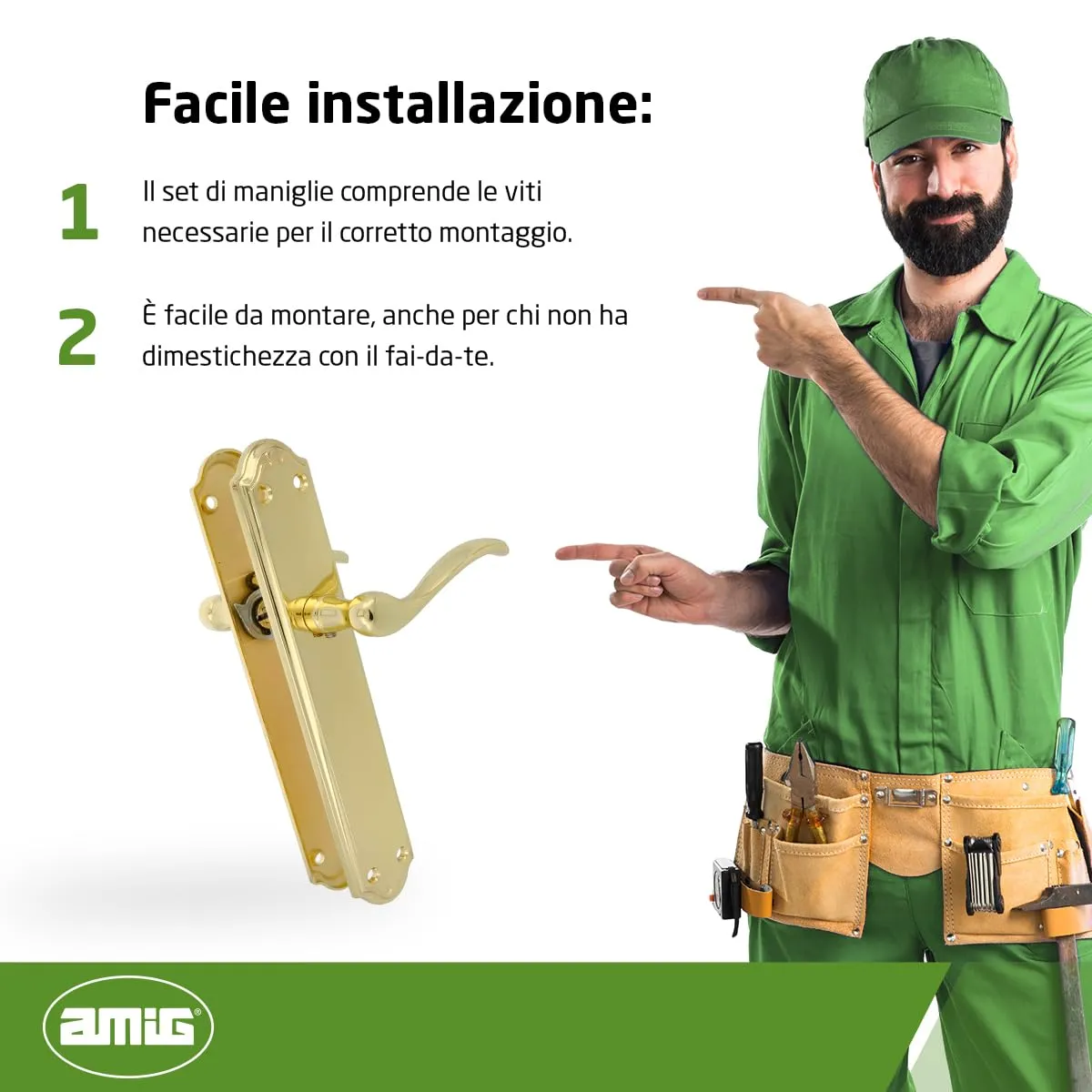 Amig Set Maniglia con Placca Oro 248 mm Porte Interne