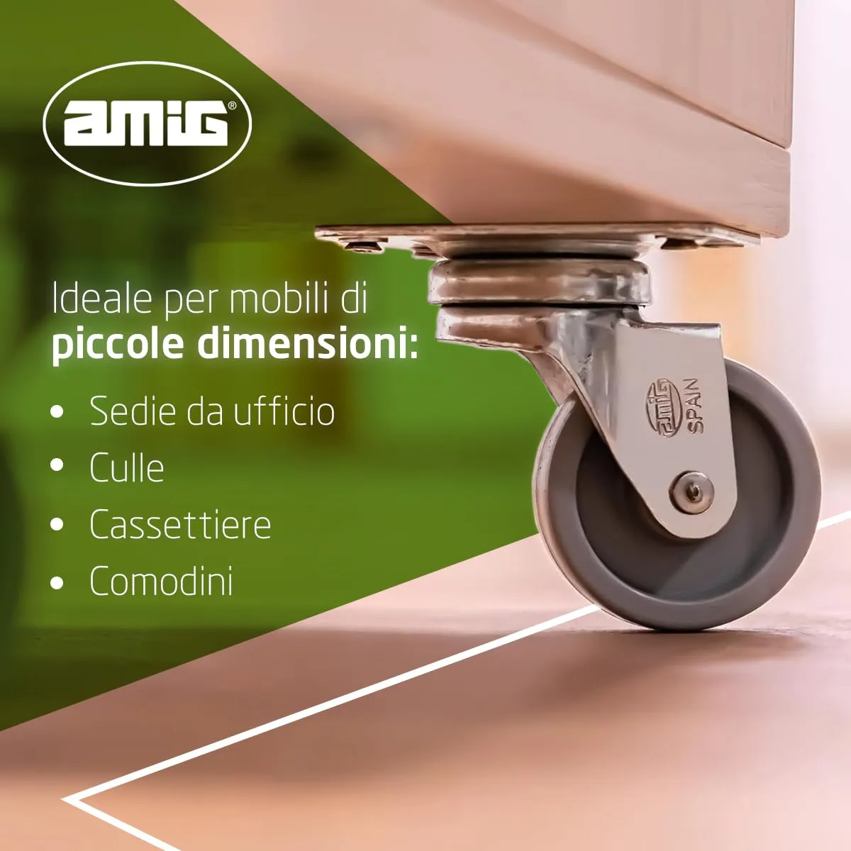 Amig 2500 Ruote Mobili Nylon Ø40 mm Grigie 4 Pezzi