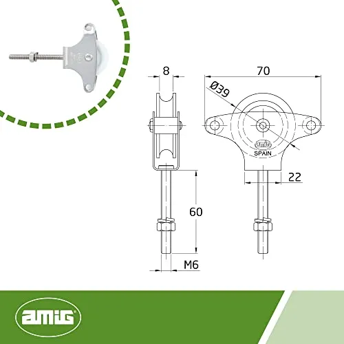 Amig Mod.212 puleggia stendibiancheria 39 mm acciaio inox