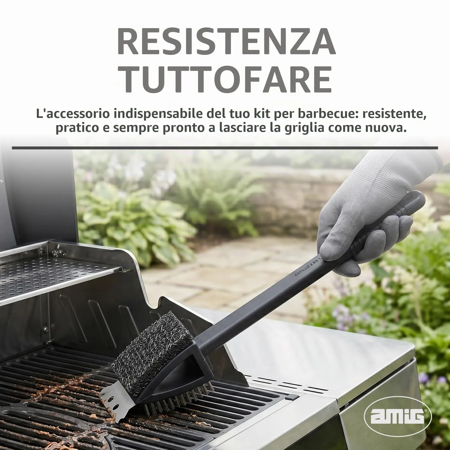 Amig AM20 Spazzola Griglia 3 in 1 37x6 cm Inox