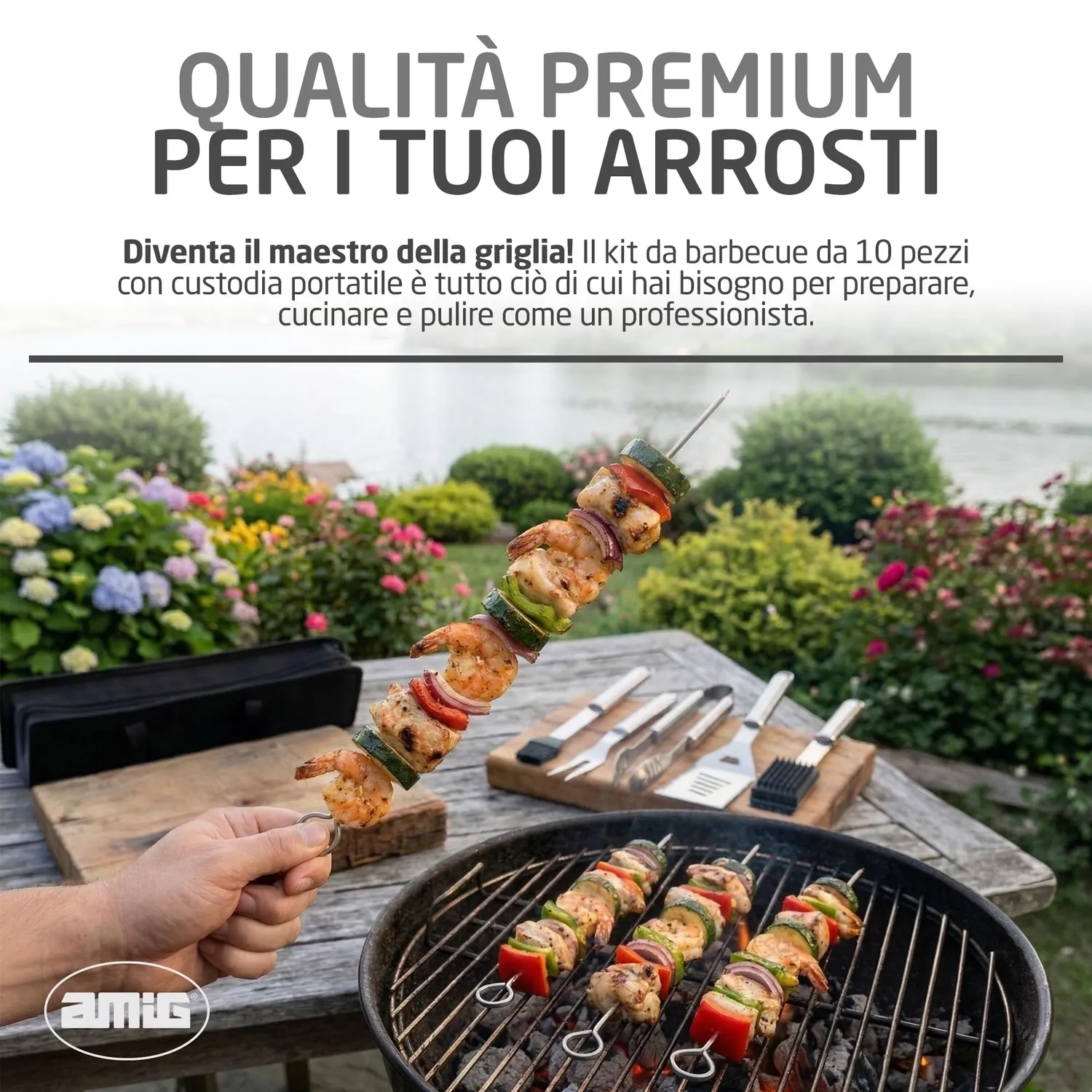 Amig AM03 kit barbecue 10 pezzi acciaio inox