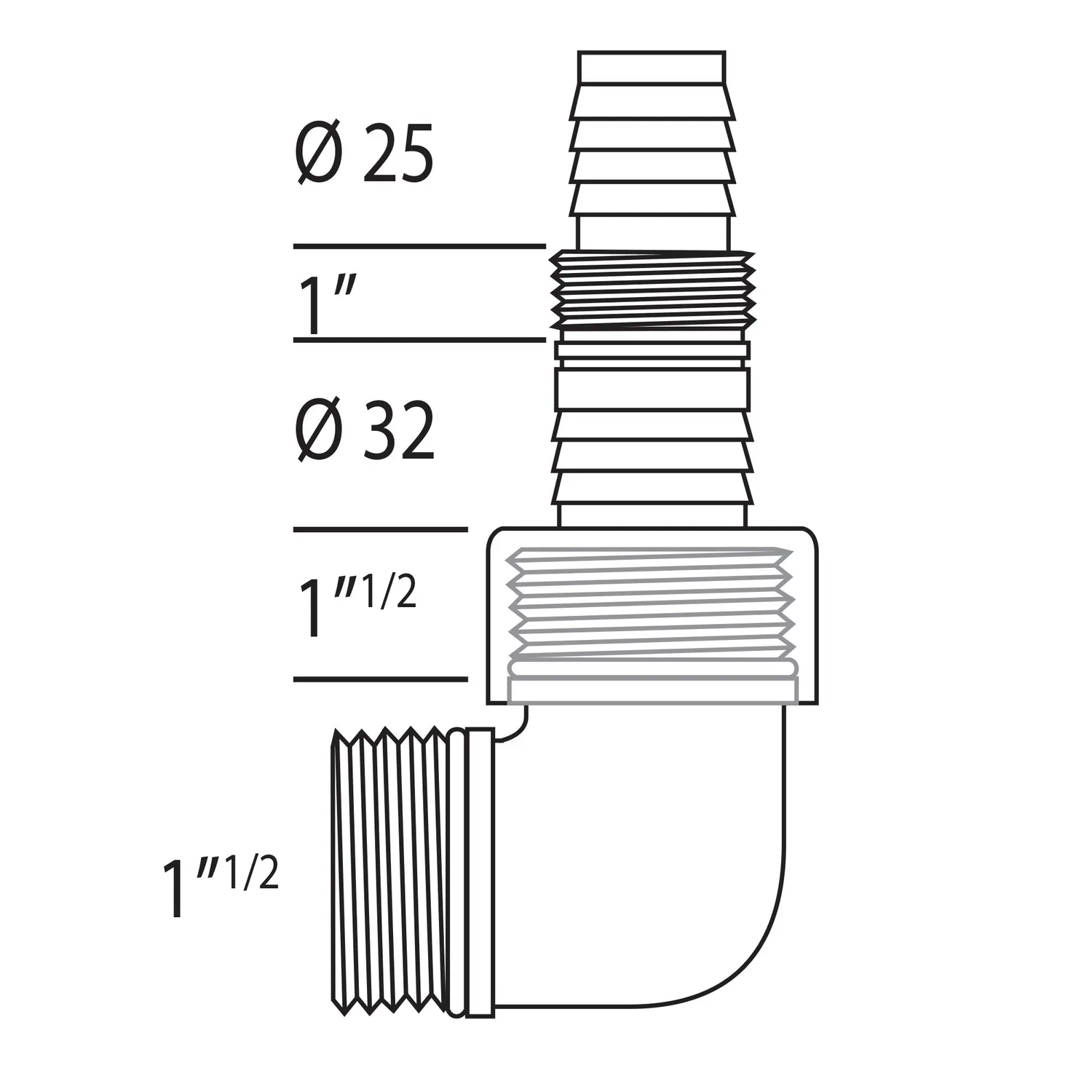 Ribiland-Ribimex PRRACRPVC raccordo pompa 25-32mm polipropilene