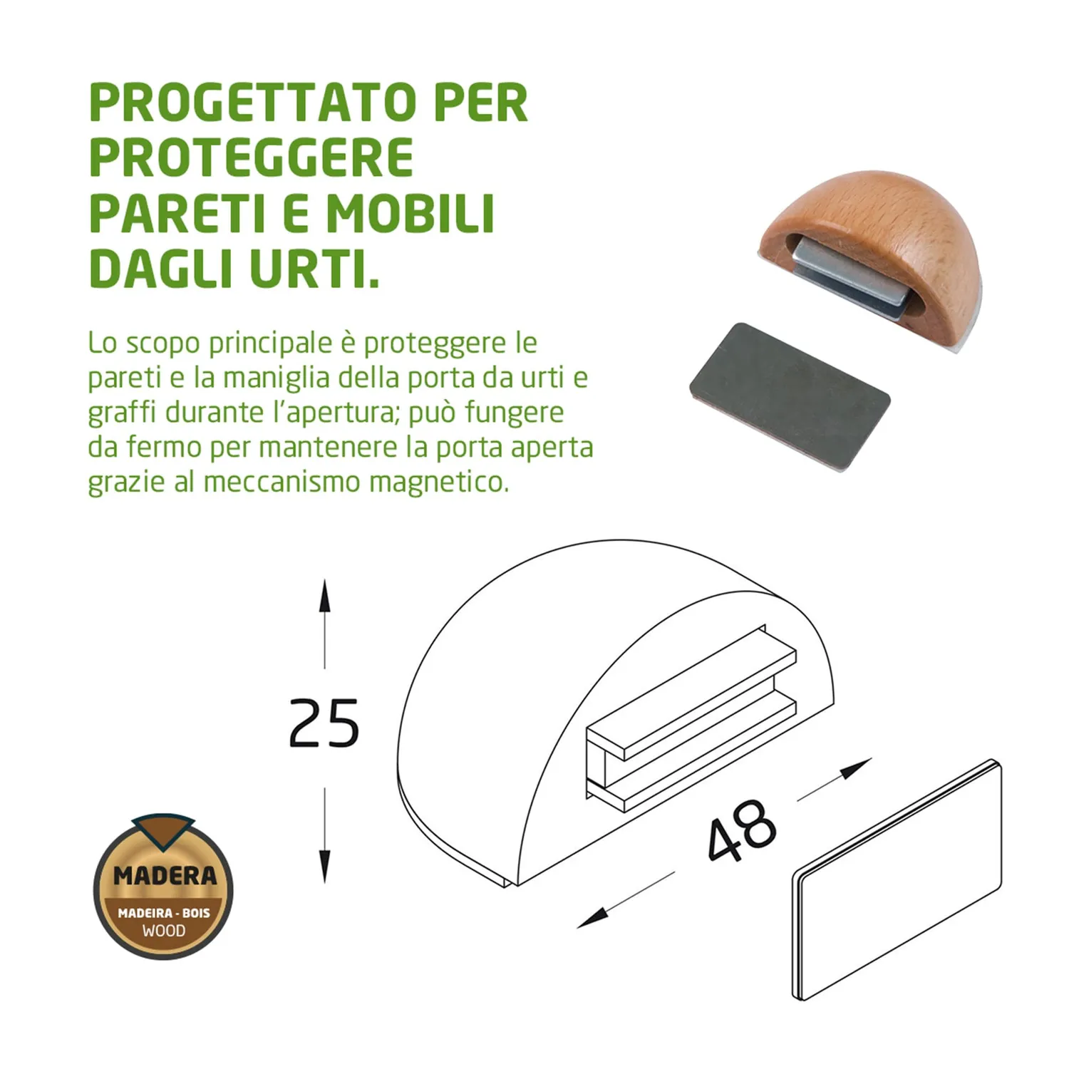 Amig fermaporta magnetico adesivo 48x25 mm faggio