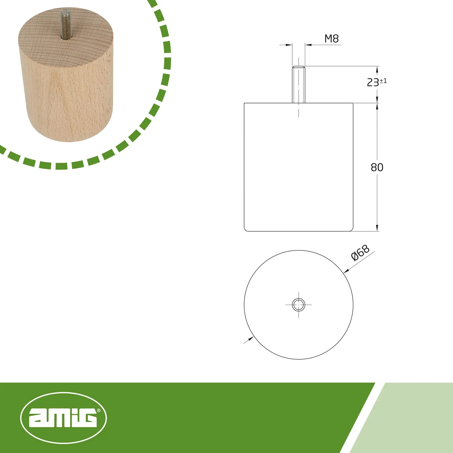 Amig piede mobile rotondo faggio 68x80 mm