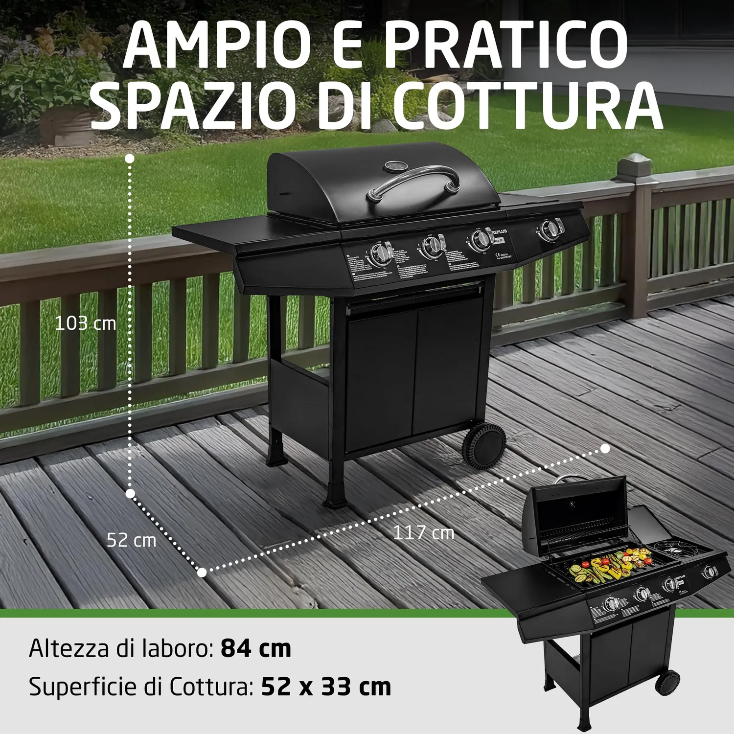 Amig Fireplus 3+1 barbecue a gas 117x52x103 cm nero