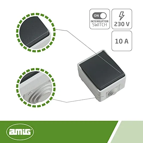 Amig 3621 Interruttore Esterno IP54 Grigio Sovrapporre