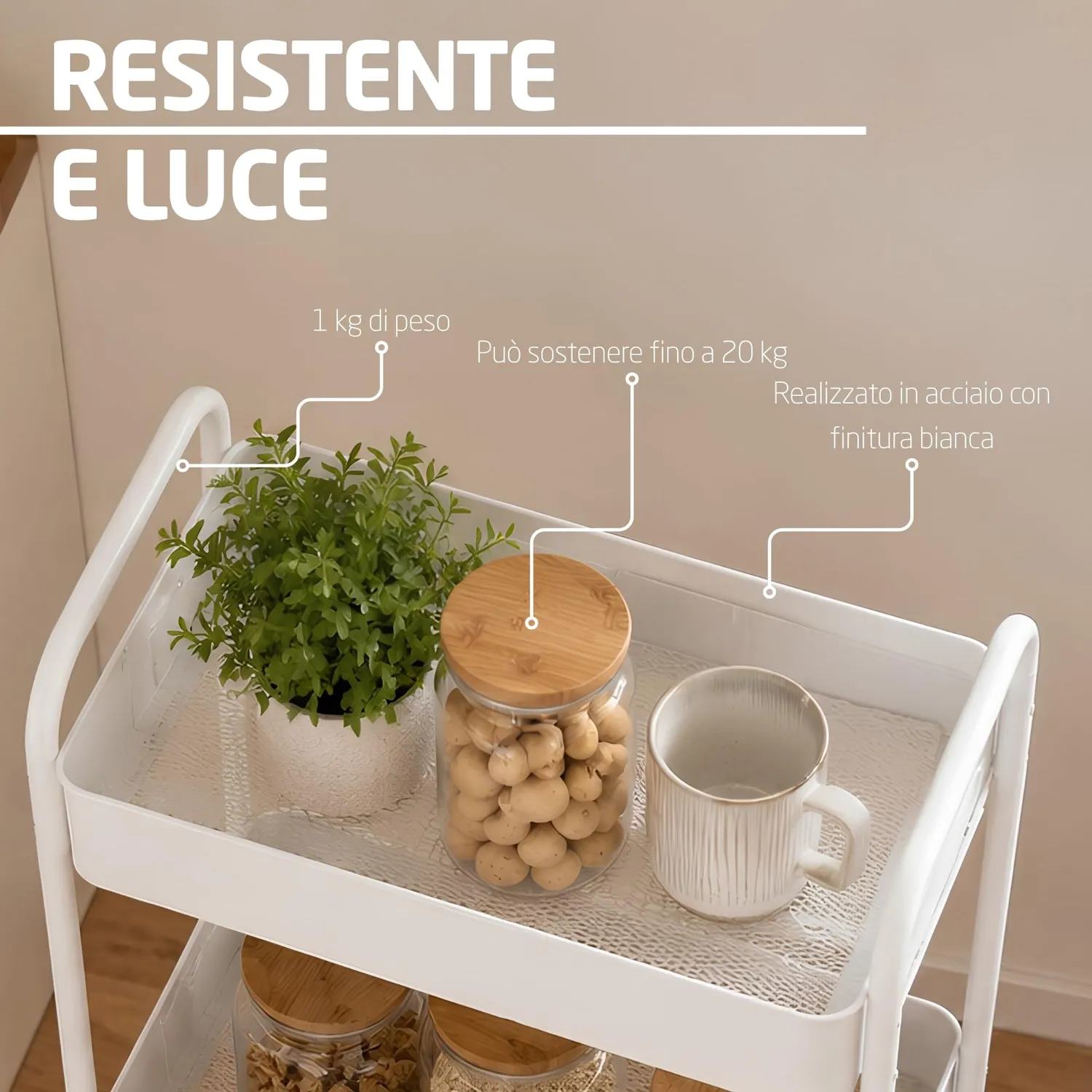 Amig Klipsa carrello cucina bianco 3 ripiani