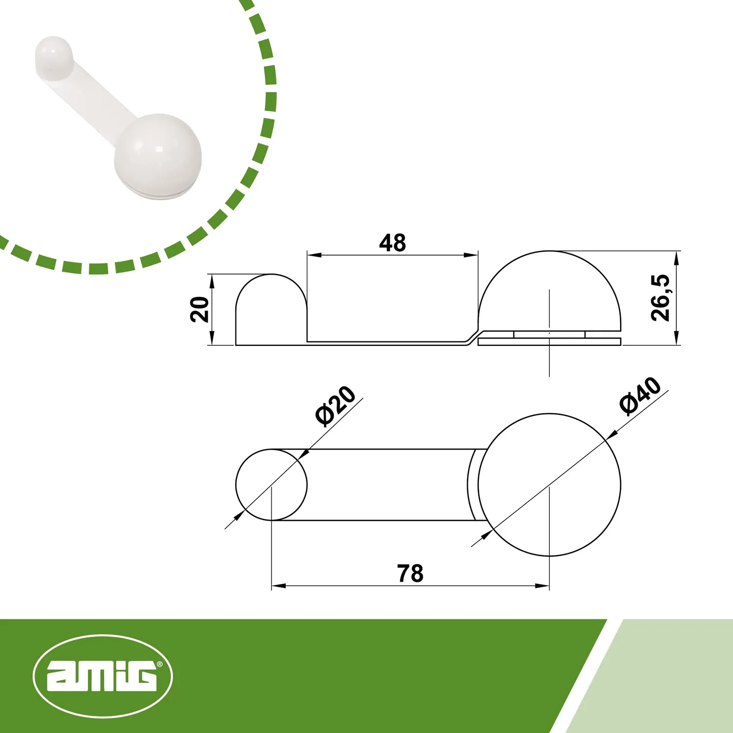 Amig 404 fermaporta adesivo bianco 40x27x108 mm