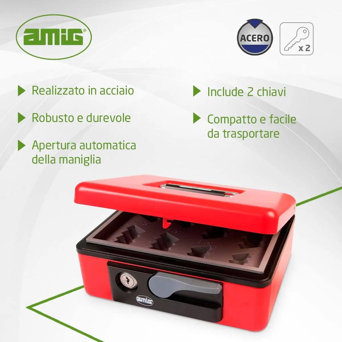Amig Cassetta Sicurezza Rossa 165x125x80 mm Acciaio