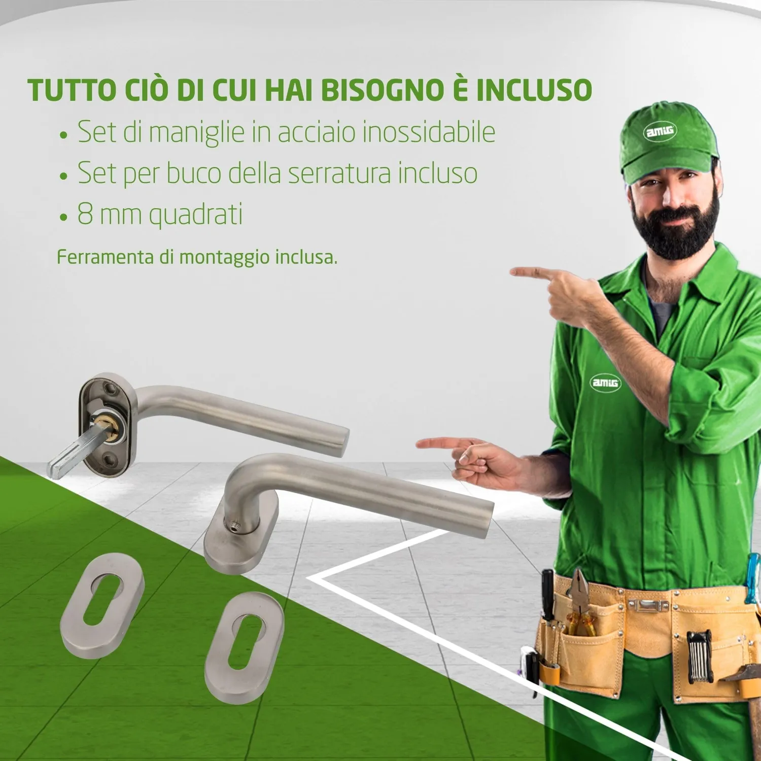 Amig Modello 4 O set maniglie porte inox opaco
