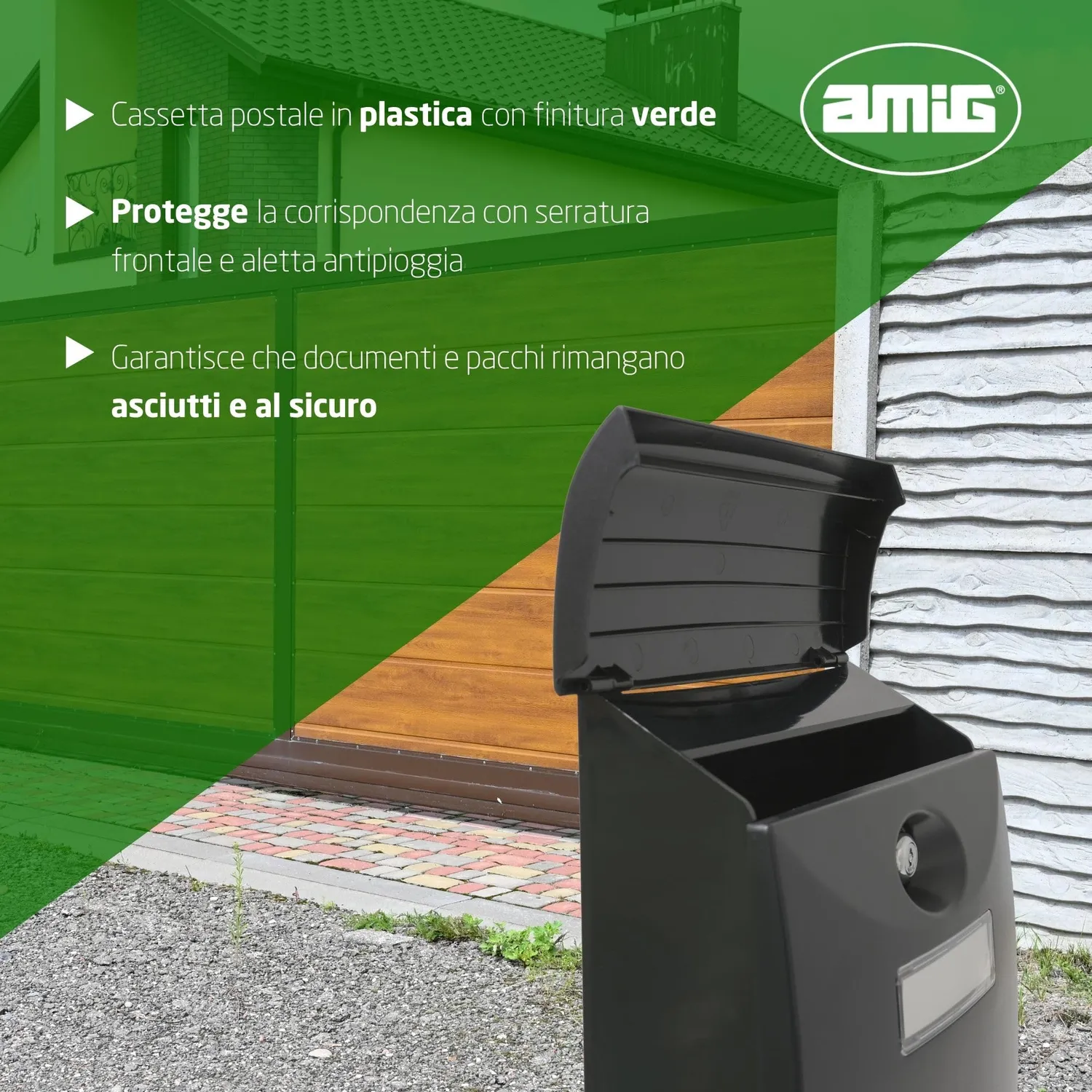 Amig Modello 7 cassetta postale verde plastica 34,5 cm