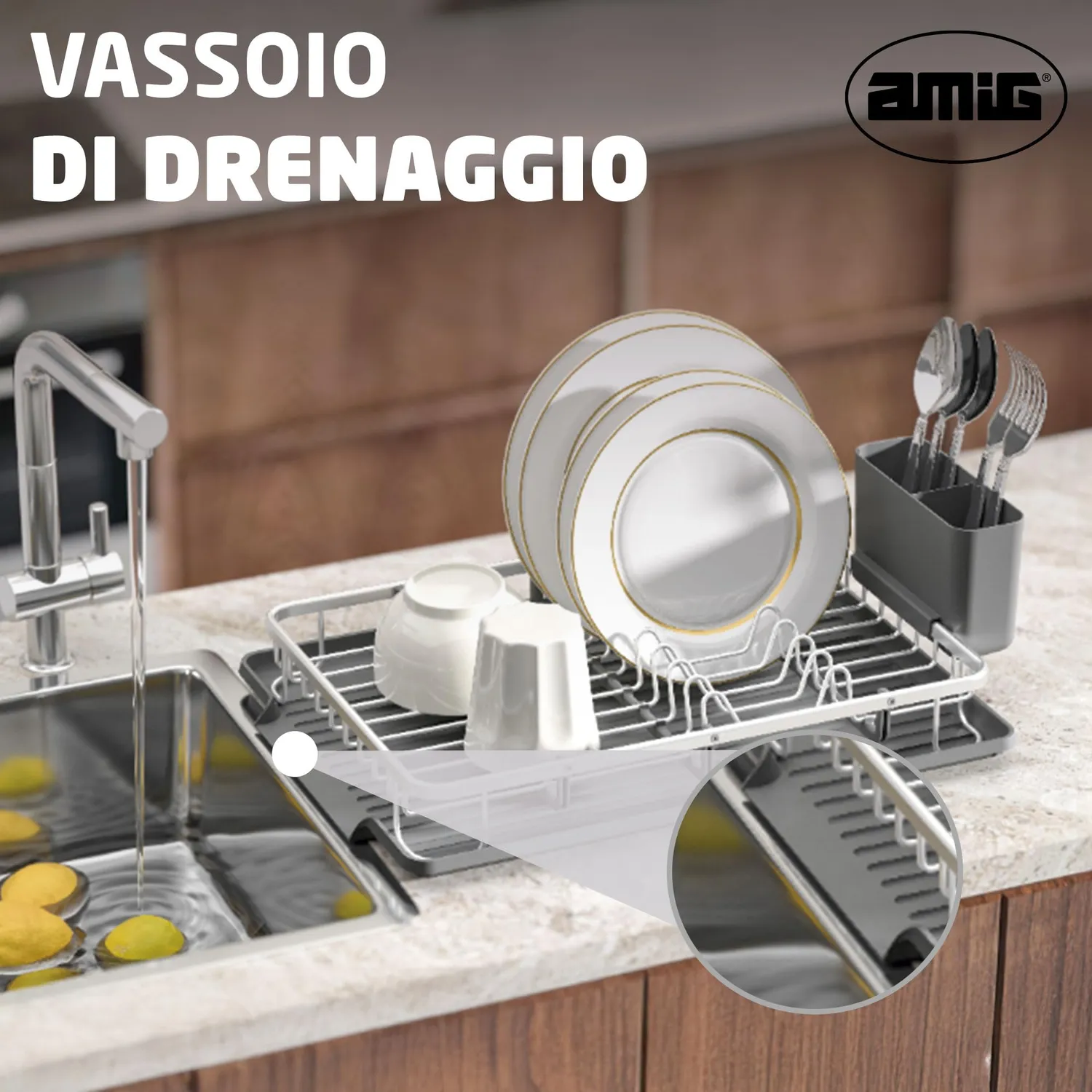 Amig Ezzik scolapiatti alluminio grigio 8 piatti 41 cm