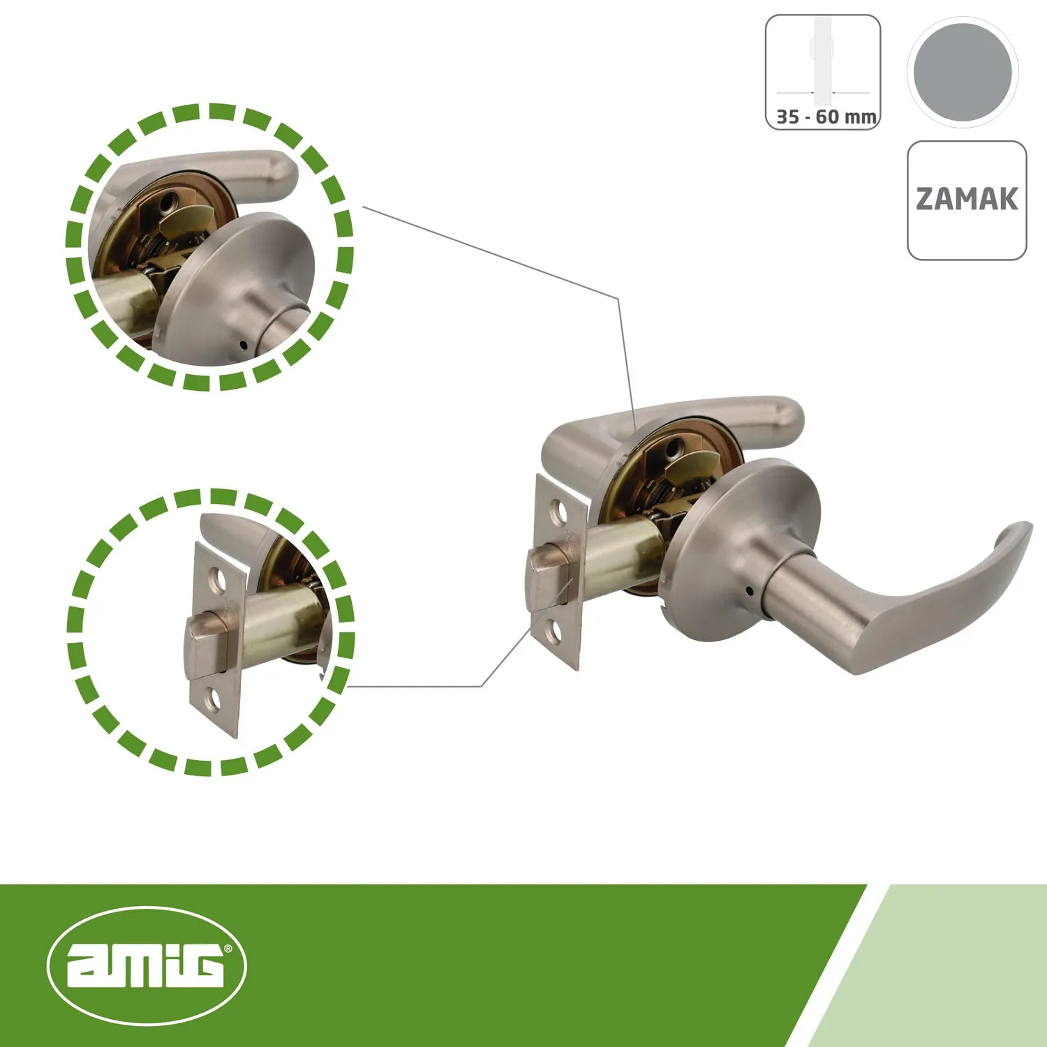 Amig set maniglie porte interne argentate scrocco 60/70 mm